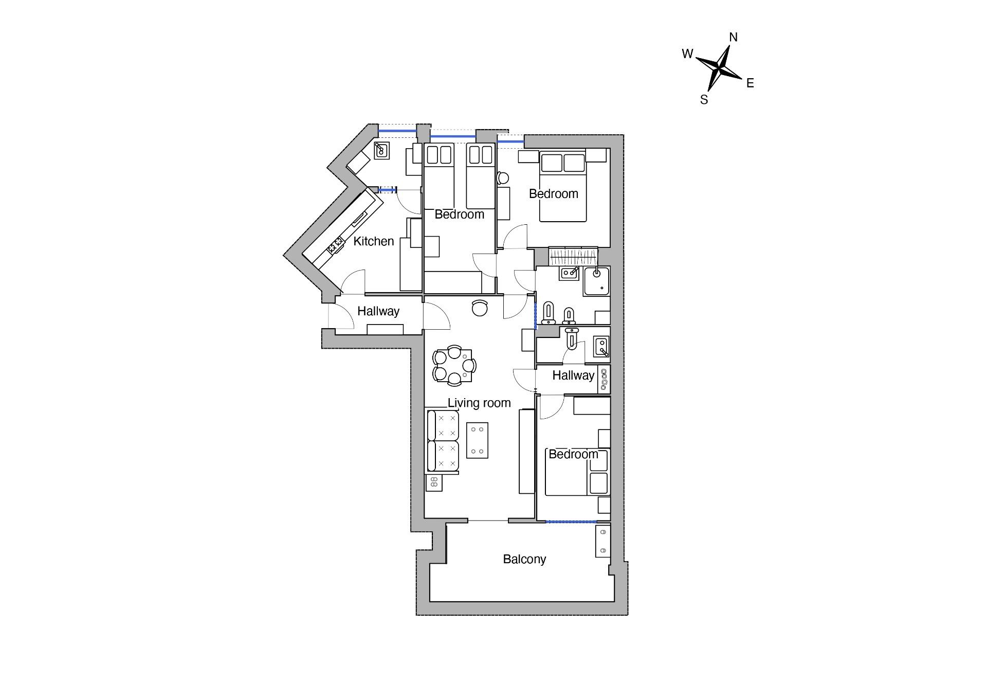 Floor plan of 88m2 three-bedroom penthouse in Playa del Cura, Torrevieja
