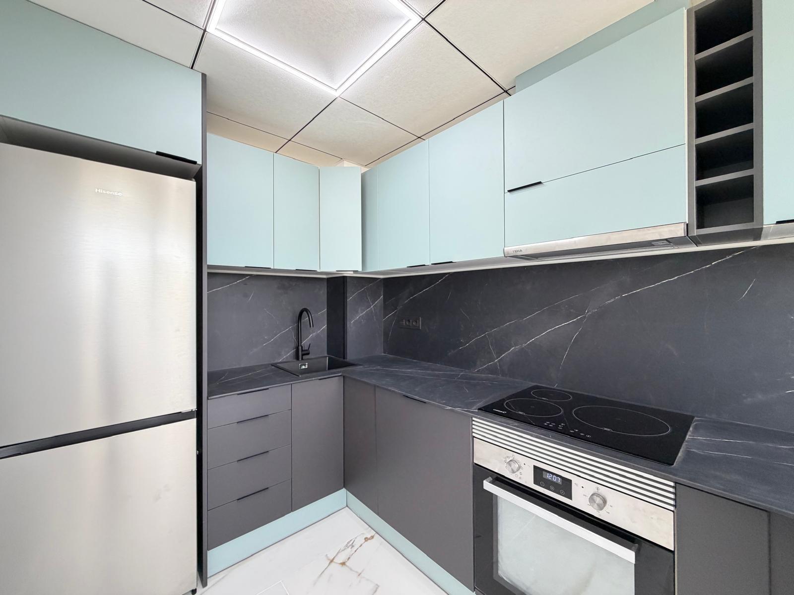 Living room with new flooring in 1-bedroom apartment, La Zenia