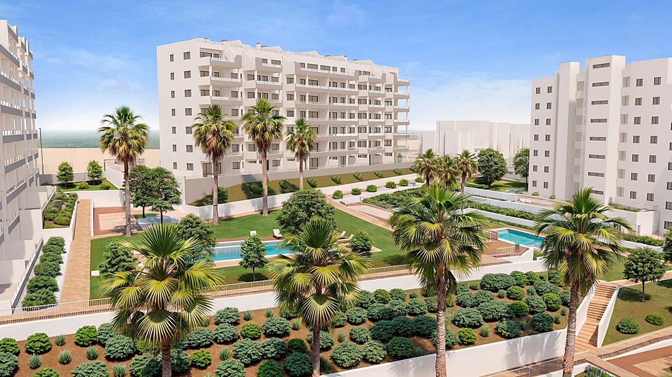 Open-plan living area with porcelain stoneware flooring in 3-bedroom apartment, Pueblo, San Miguel de Salinas