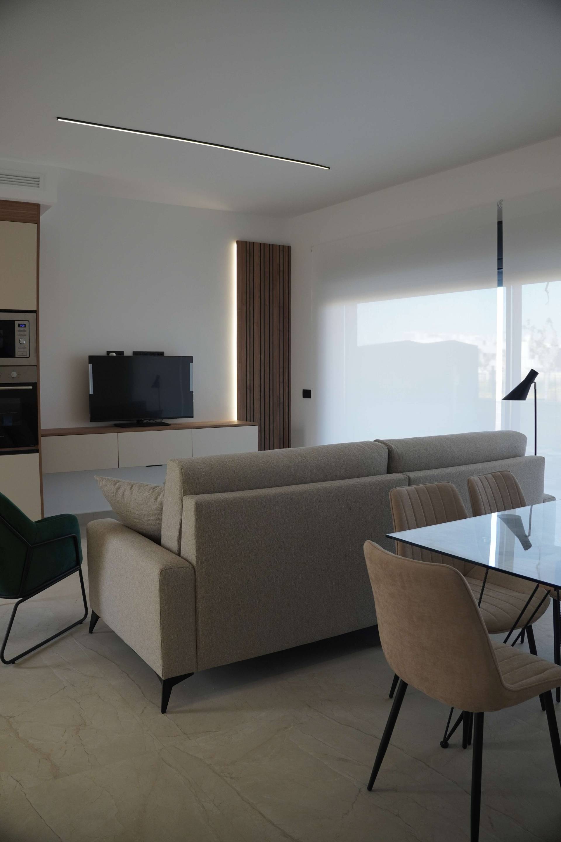 Living room with glazed doors leading to private terrace, La Torre de la Horadada