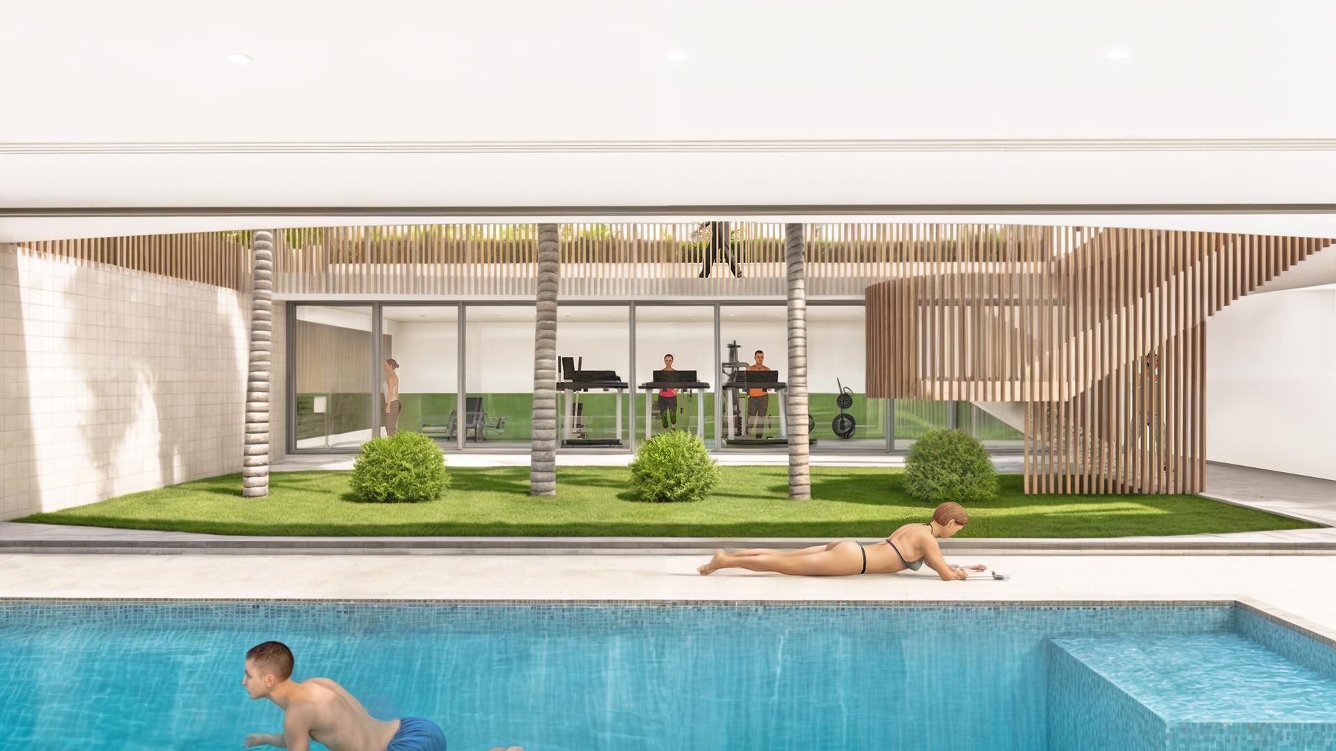 Communal seating and sun lounger area beside pool, La Torre de la Horadada
