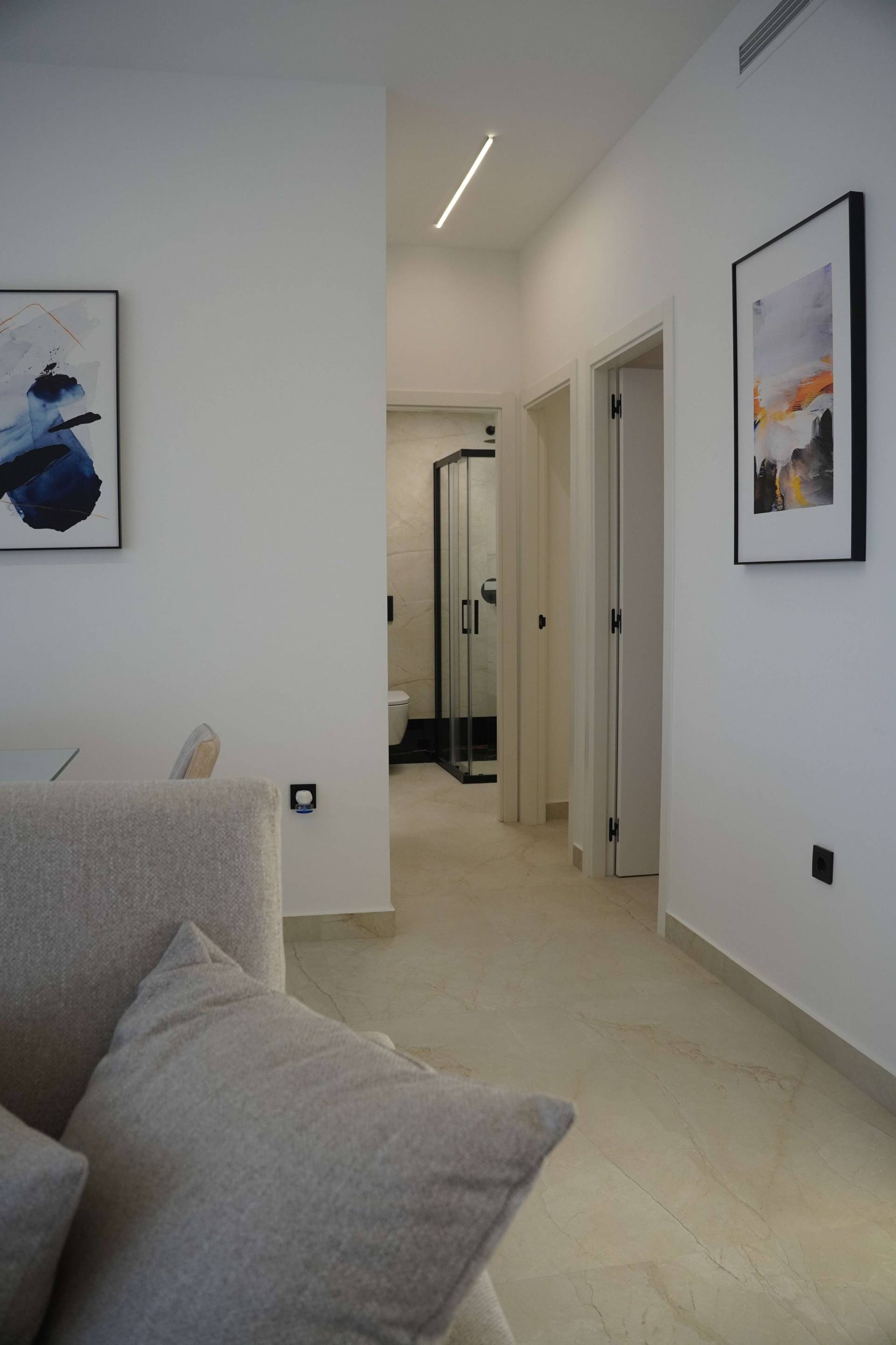 Tiled flooring detail in living area, new-build apartment, La Torre de la Horadada