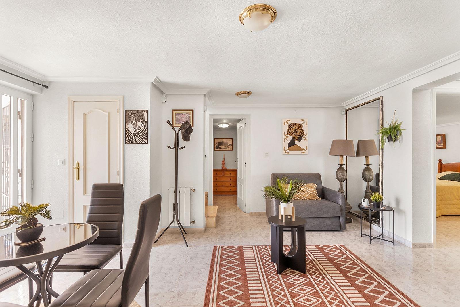 Main living room with fireplace, 4-bedroom villa, Los Balcones, Torrevieja