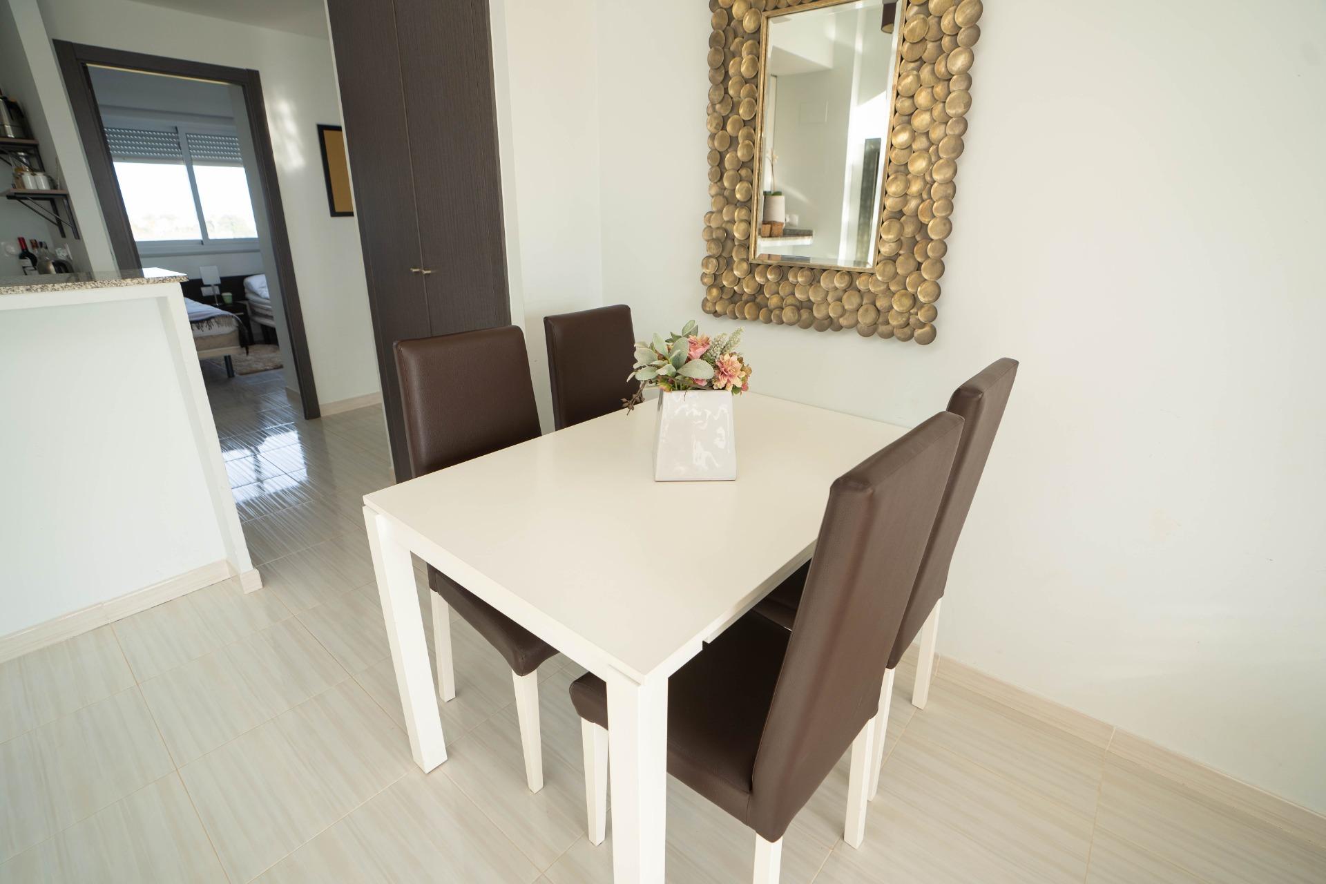 Living room seating area in 2-bedroom penthouse, Rocío del Mar