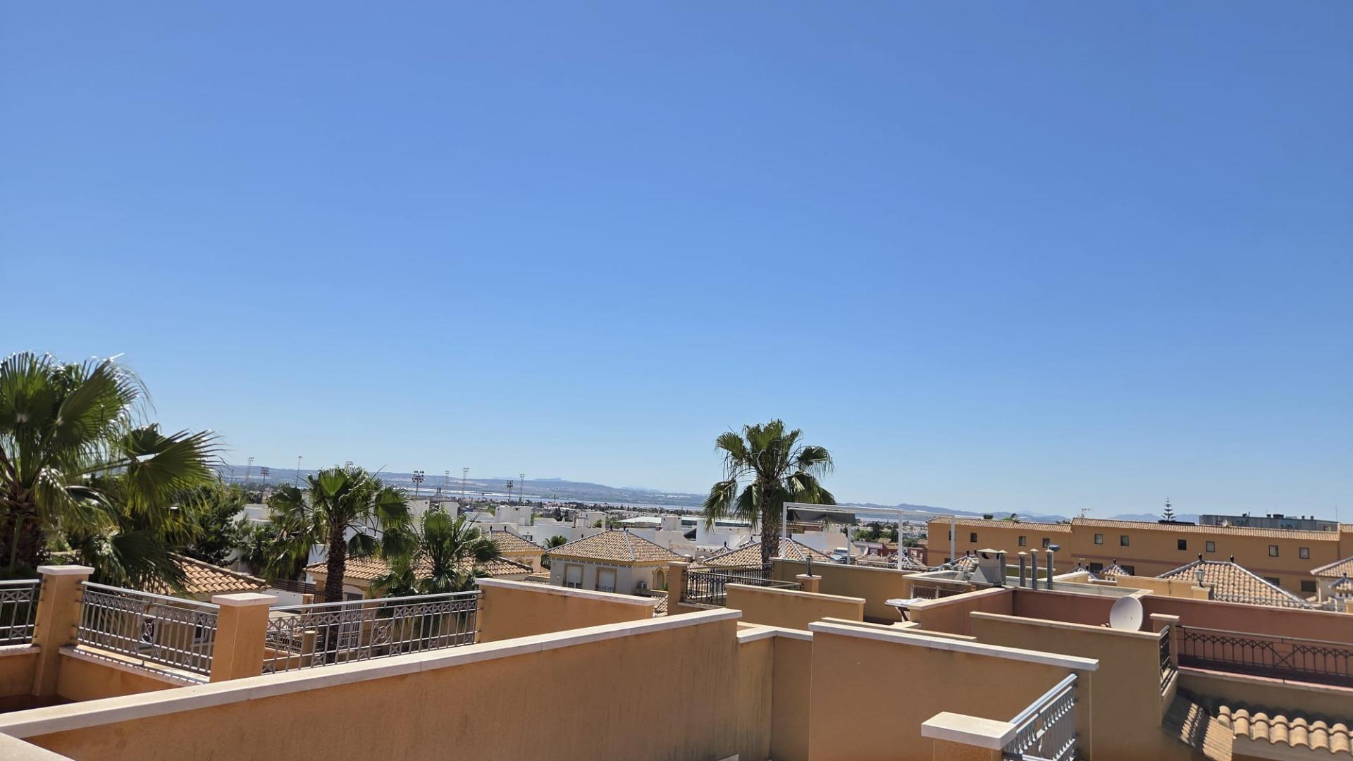 Garden viewed from rear terrace, corner townhouse in Aguas Nuevas, Torrevieja
