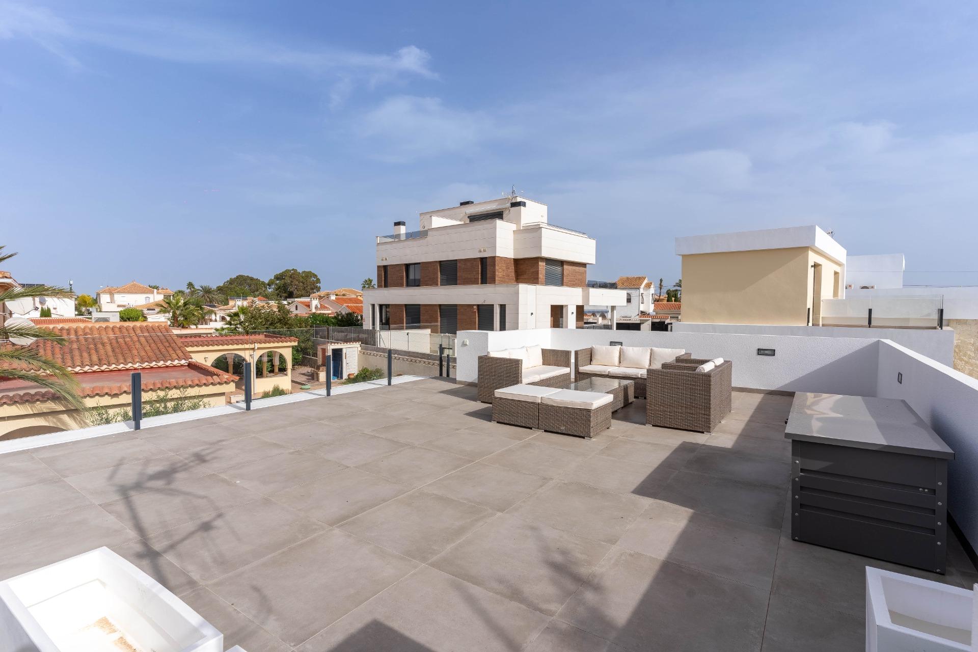 Pool steps and handrail close-up, La Siesta villa, Torrevieja