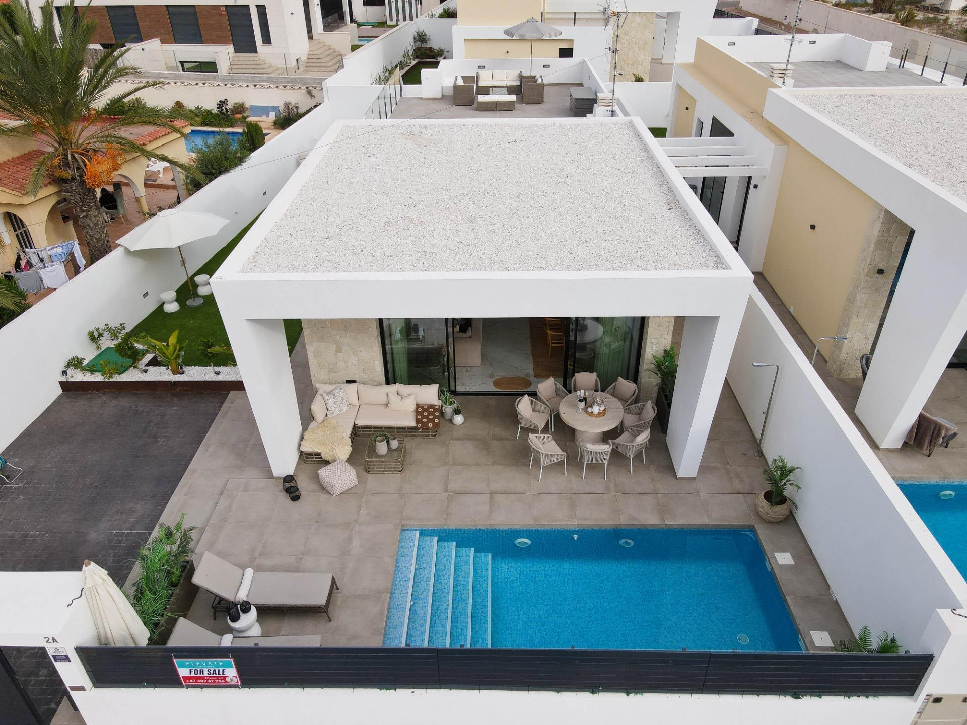 Villa entrance with planted front garden, La Siesta, Torrevieja