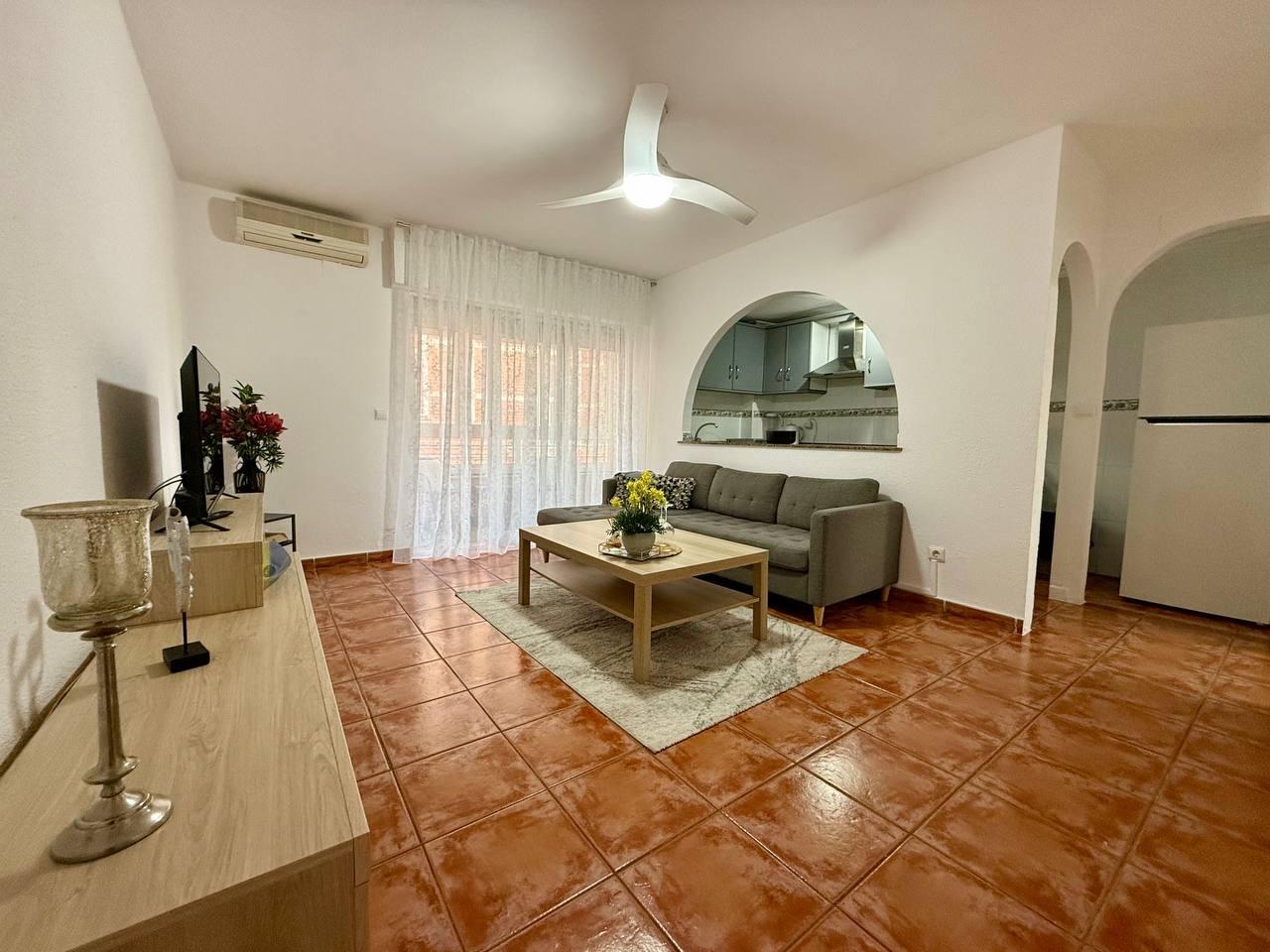 Balcony with outdoor seating overlooking street, Playa del Cura apartment