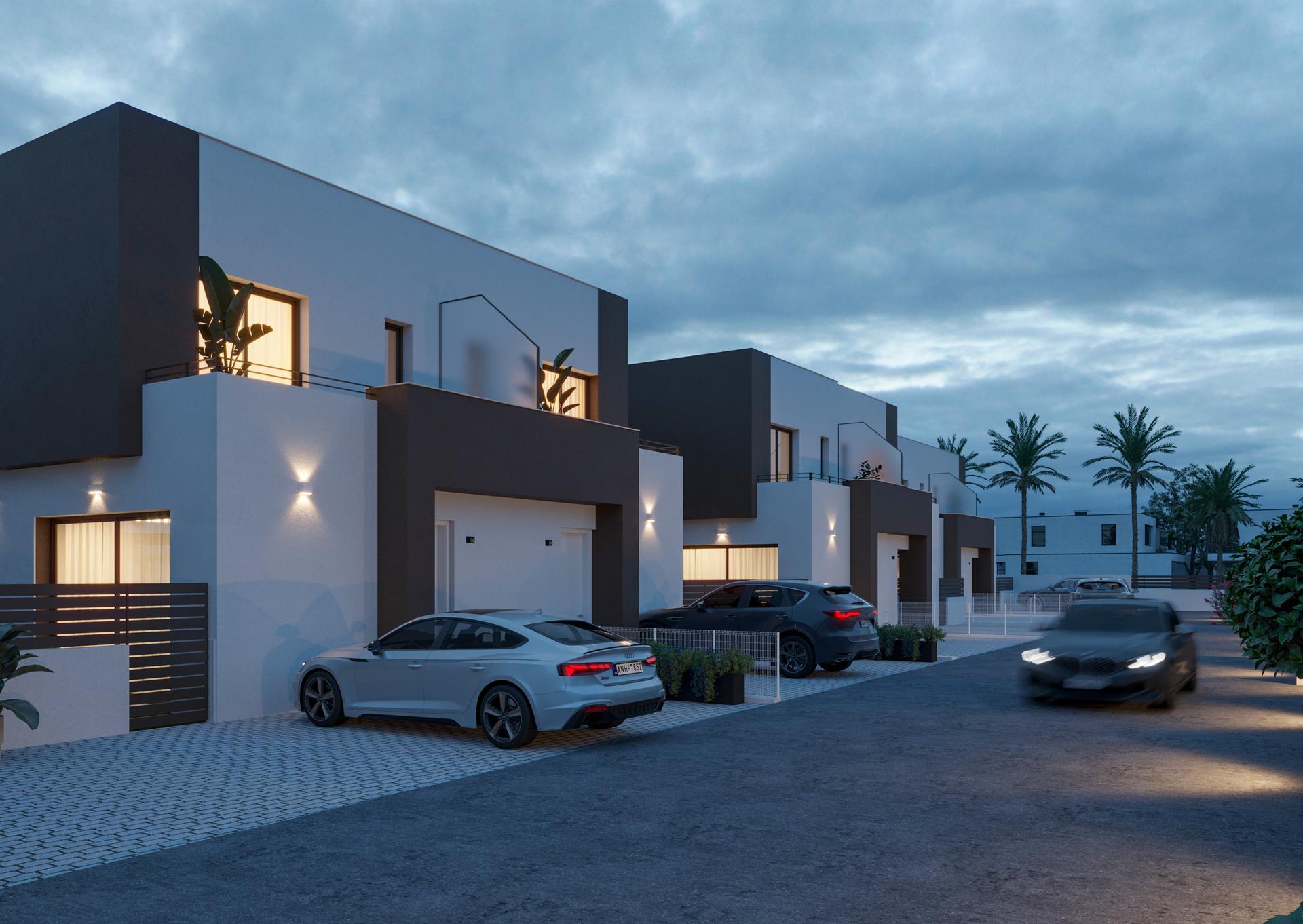 Wider view of new-build townhouse complex, El Pinet, La Marina