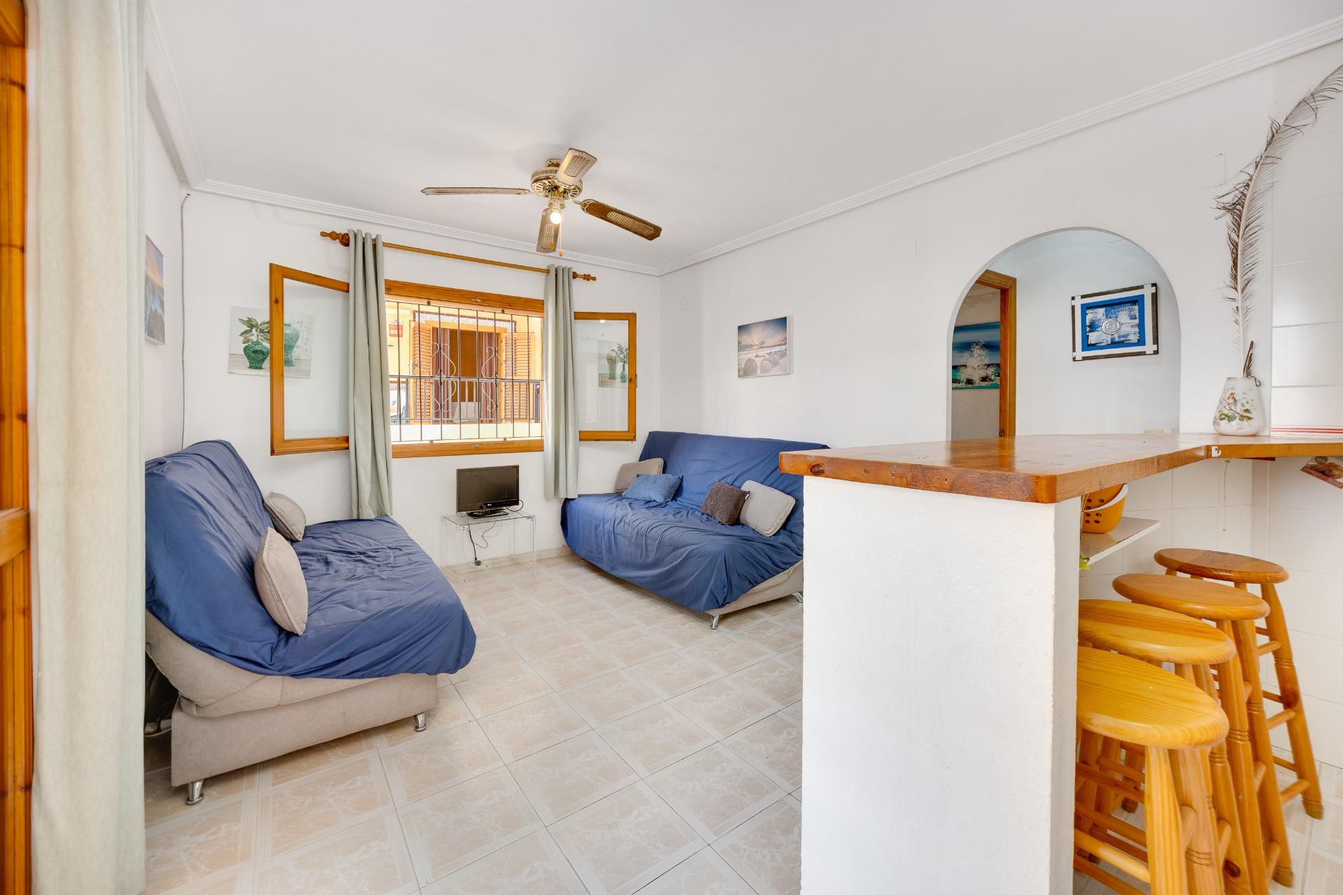 Private terrace with storage room outside ground-floor apartment, La Mata, Torrevieja