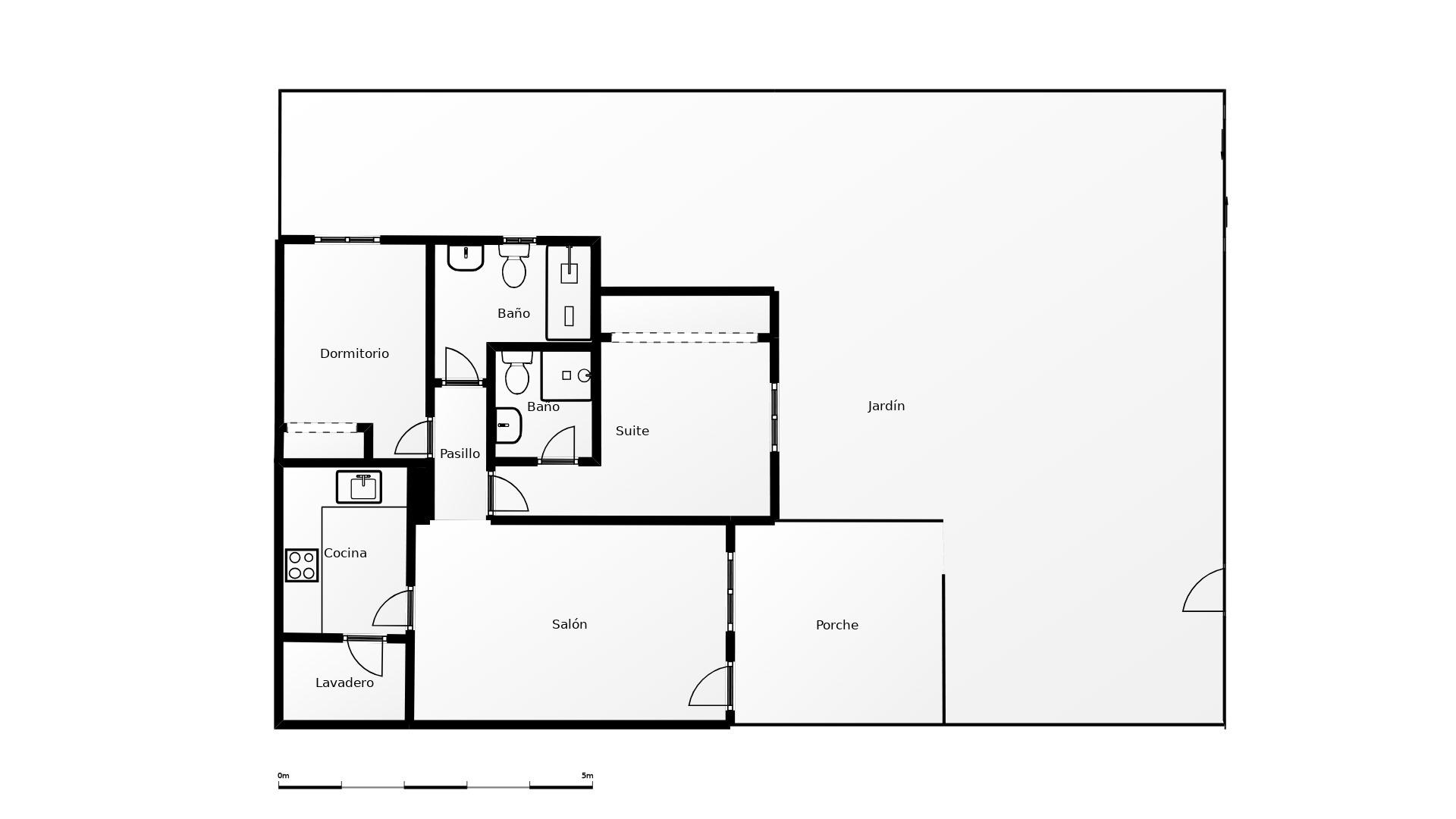 Floor plan of 2-bedroom ground-floor apartment, Los Dolses, 58m2 build