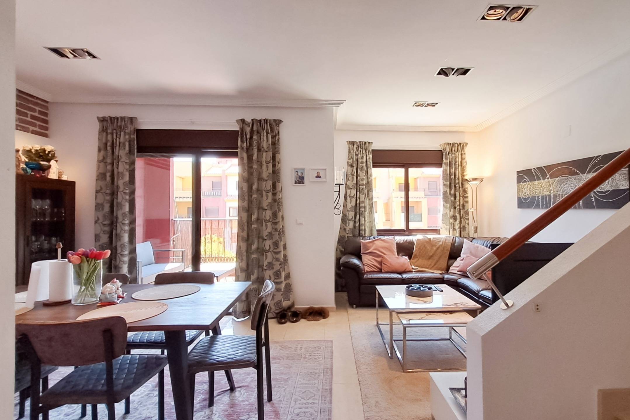 Balcony with view of communal pool and gardens, apartment in Lomas de Cabo Roig