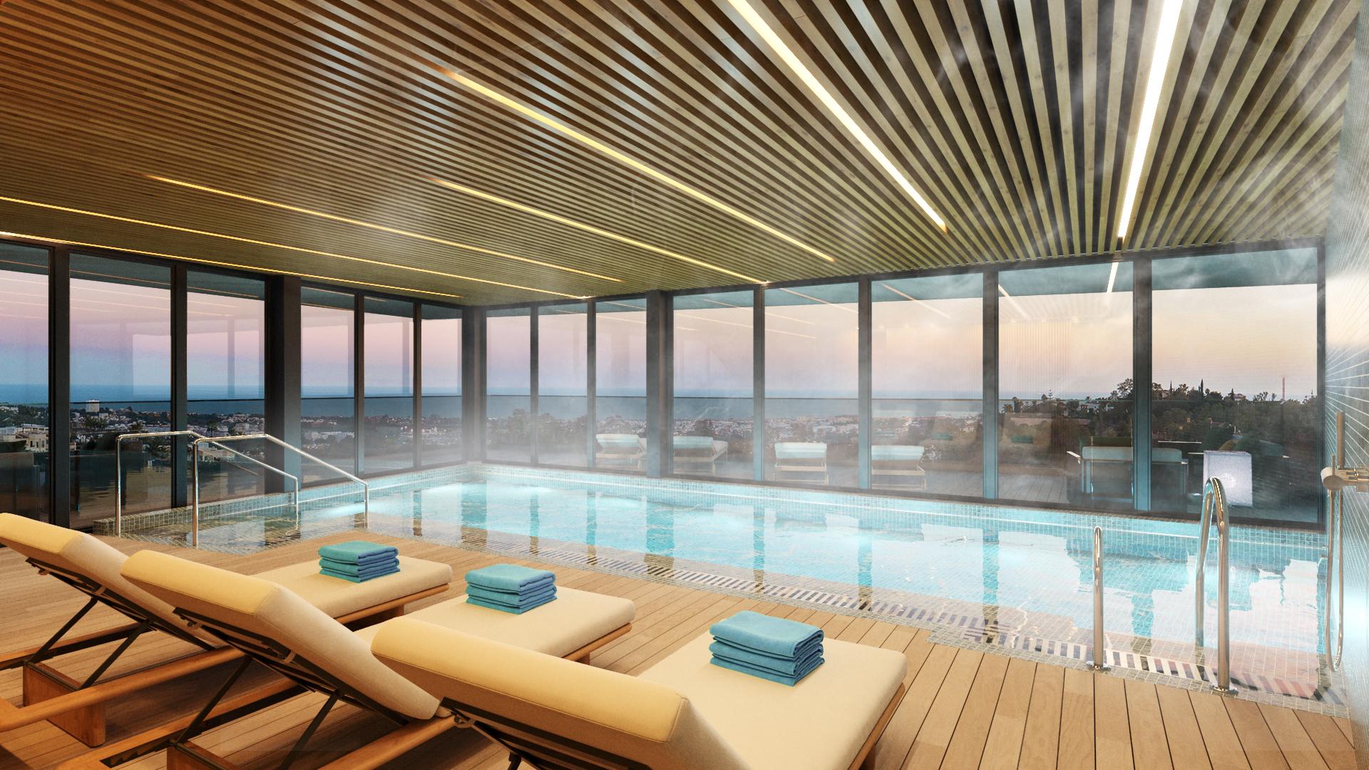Private solarium on upper level of 3-bedroom penthouse, La Quinta, Benahavis