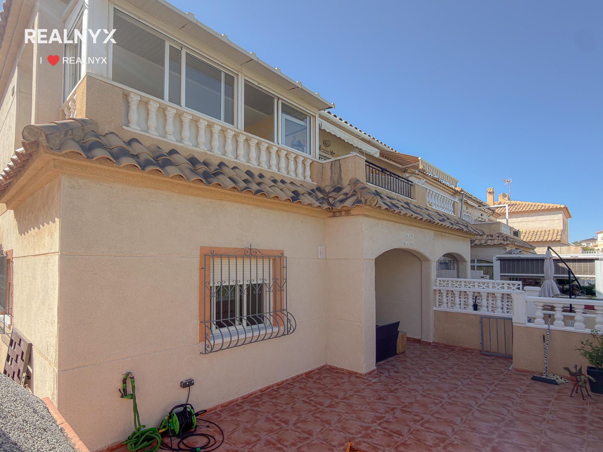 Bedroom with window overlooking terrace, Torreblanca bungalow, Torrevieja