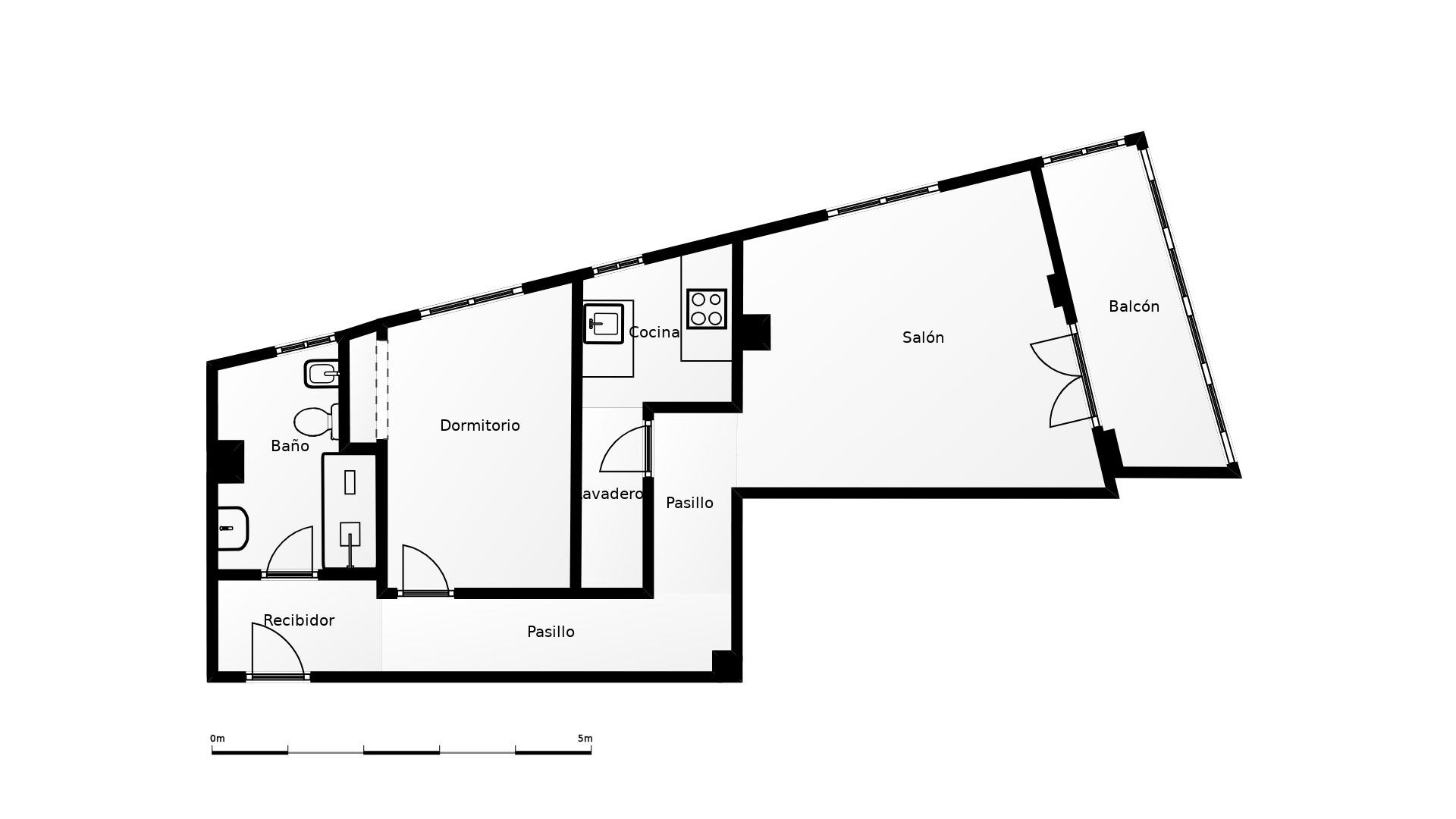 Floor plan of 1-bedroom, 61m2 apartment, La Mata Pueblo, Torrevieja