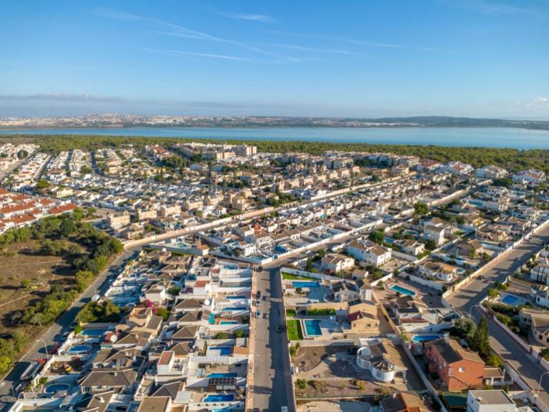 Aerial or elevated view of villa and plot in La Siesta, Torrevieja