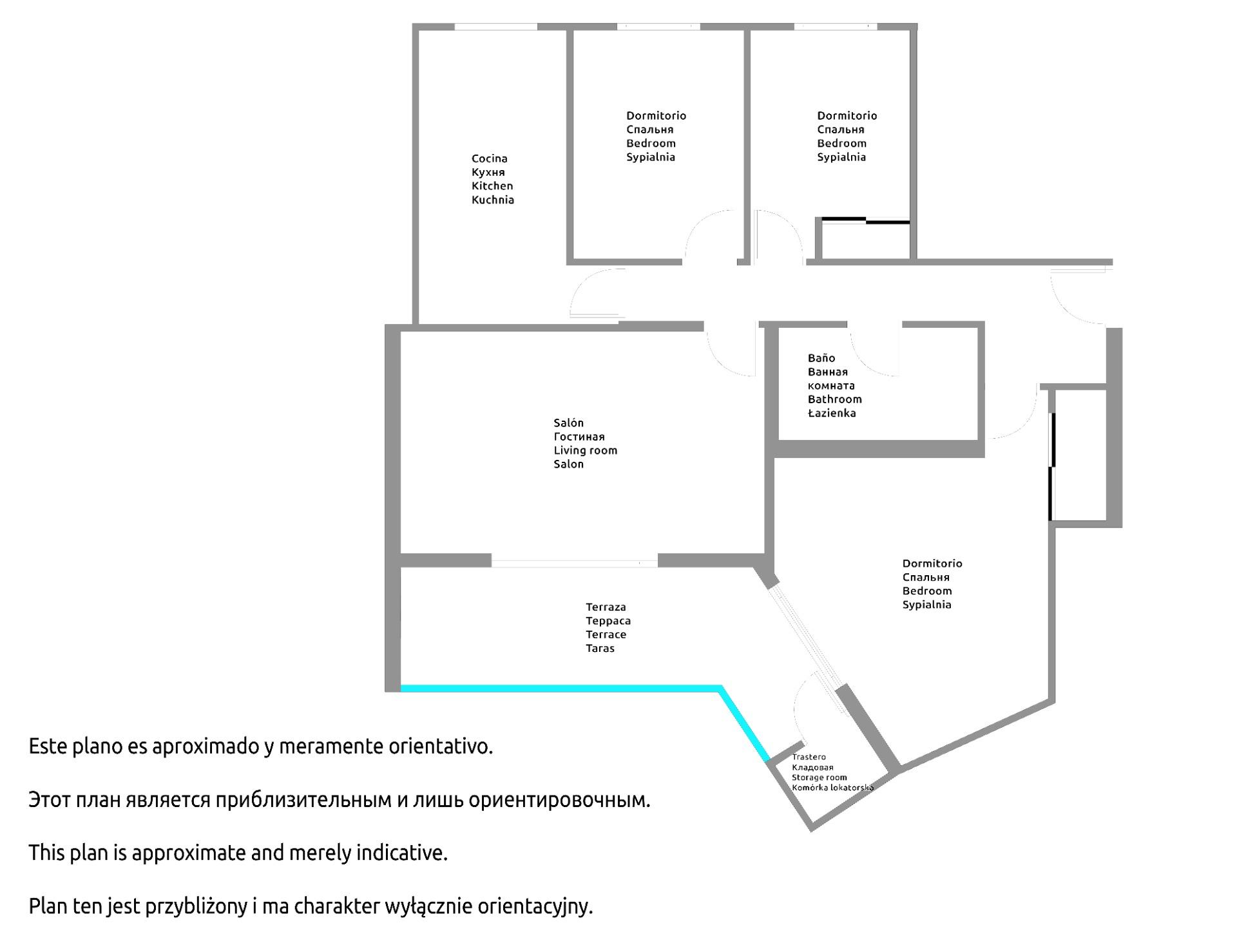 Floor plan of 3-bedroom apartment in La Mata Pueblo, Torrevieja