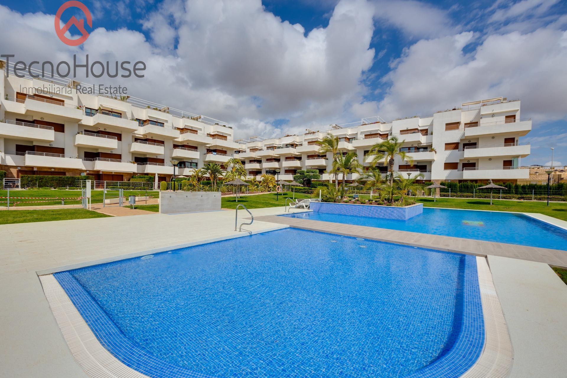 Terrace railing and garden outlook in apartment, Lomas de Cabo Roig