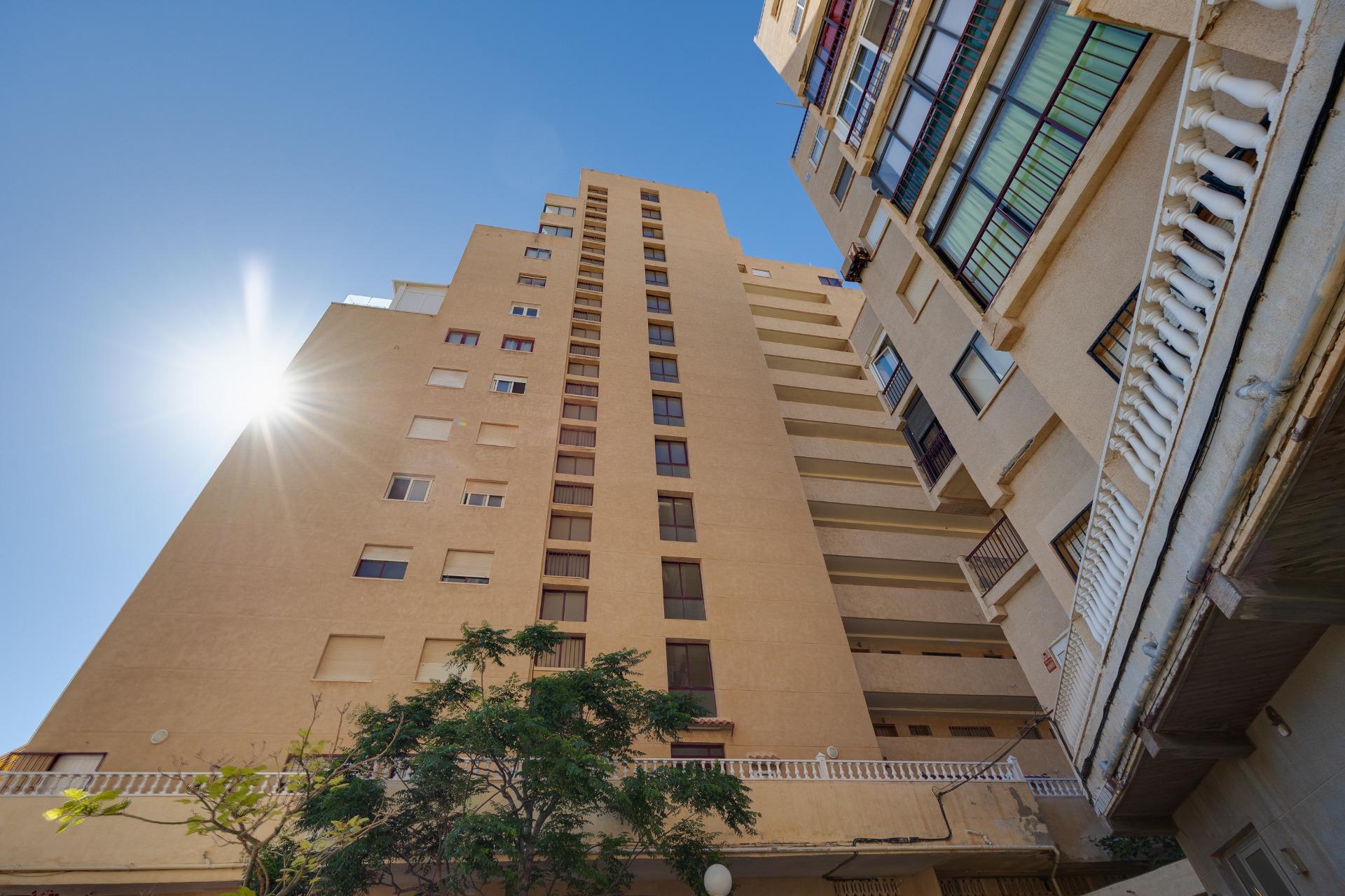 Street-level view of residential building in La Mata, Torrevieja