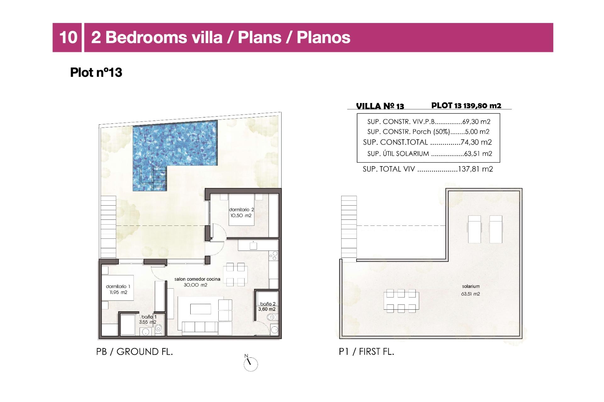 Floor plan of 2-bedroom 137m2 new-build townhouse in Las Higuericas, Pilar De La Horadada