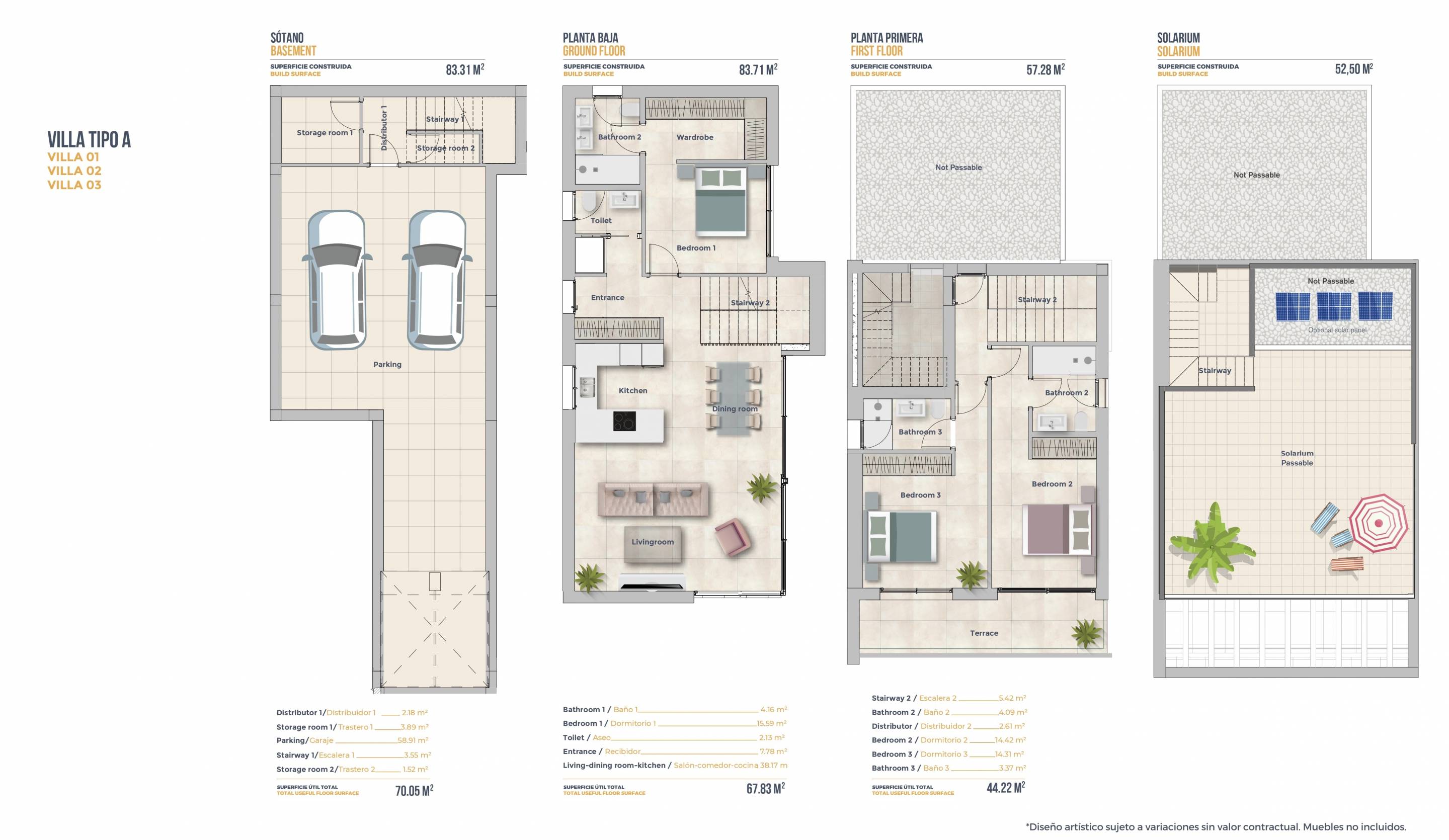 Floor plan of 3-bedroom new-build villa on 354m2 plot, Golf Puig Campana, Finestrat
