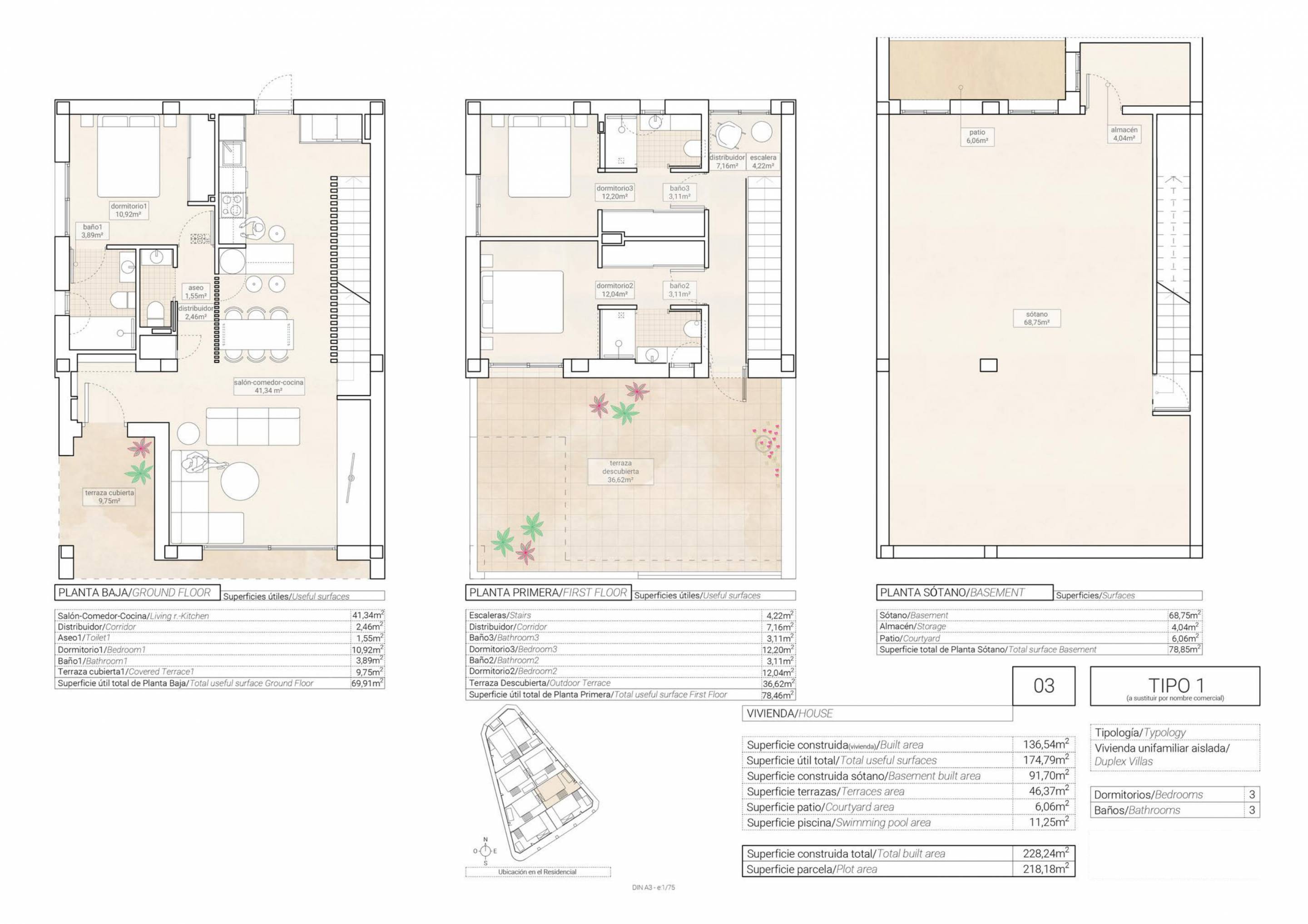 Private outdoor plot area of new-build villa in Pueblo 6, Hondón de las Nieves
