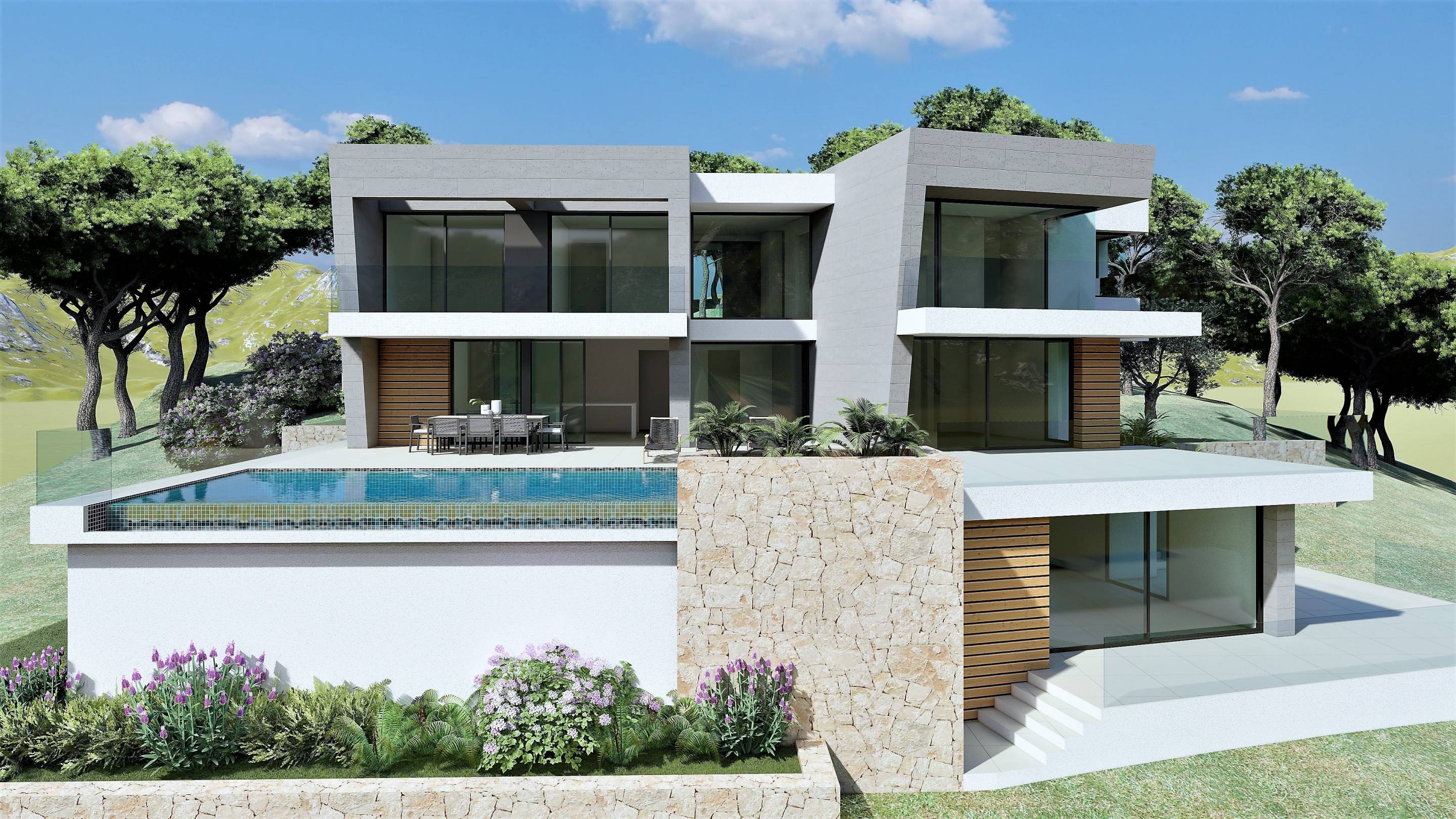 Villa for sale in Benitachell, Alicante - exterior view of 722 m2 new-build on 1,149 m2 plot