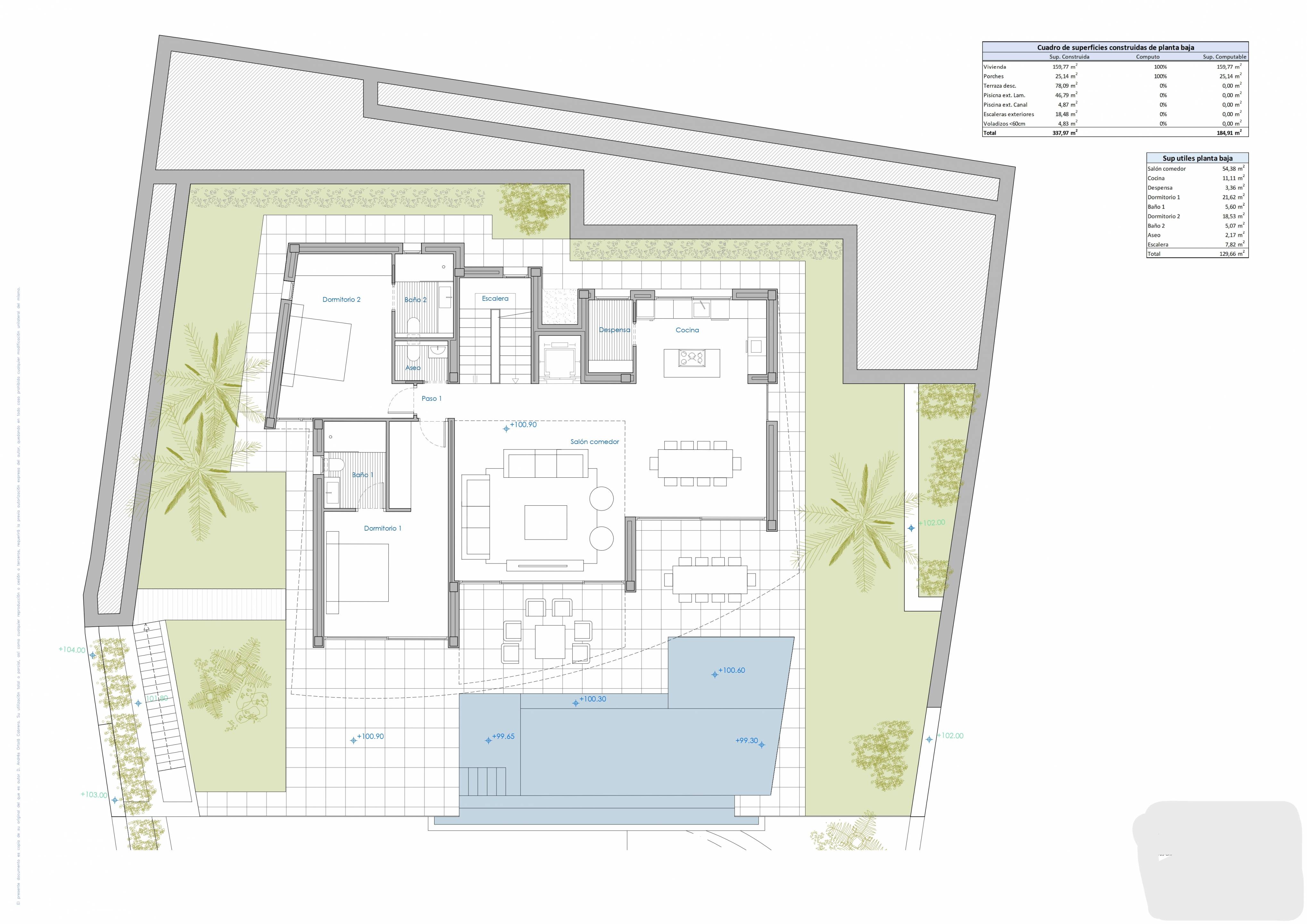 Site plan showing plot boundaries of new-build villa, Cometa-Carrió, Calpe