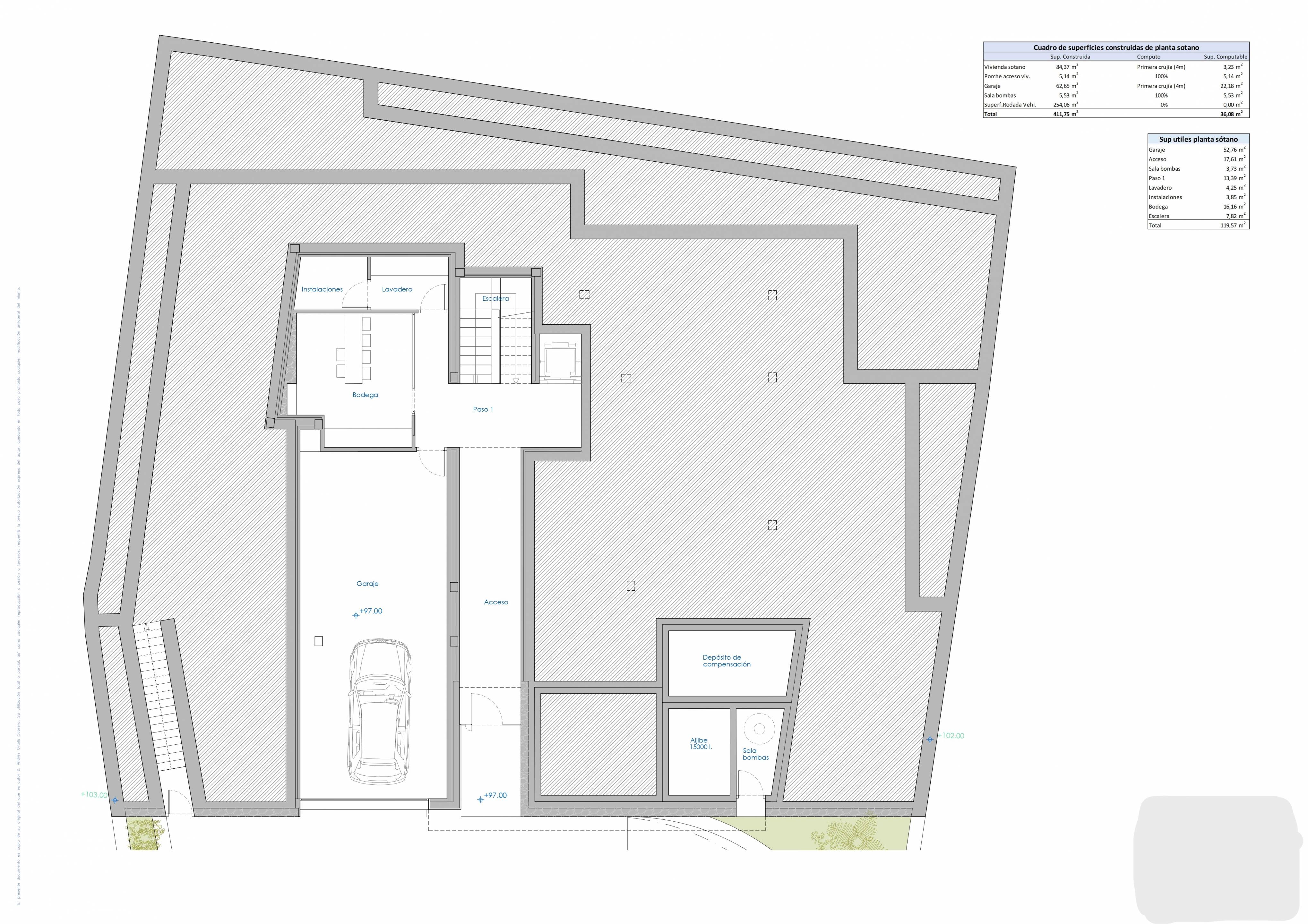 Construction drawing showing elevation detail of new-build villa, Cometa-Carrió, Calpe