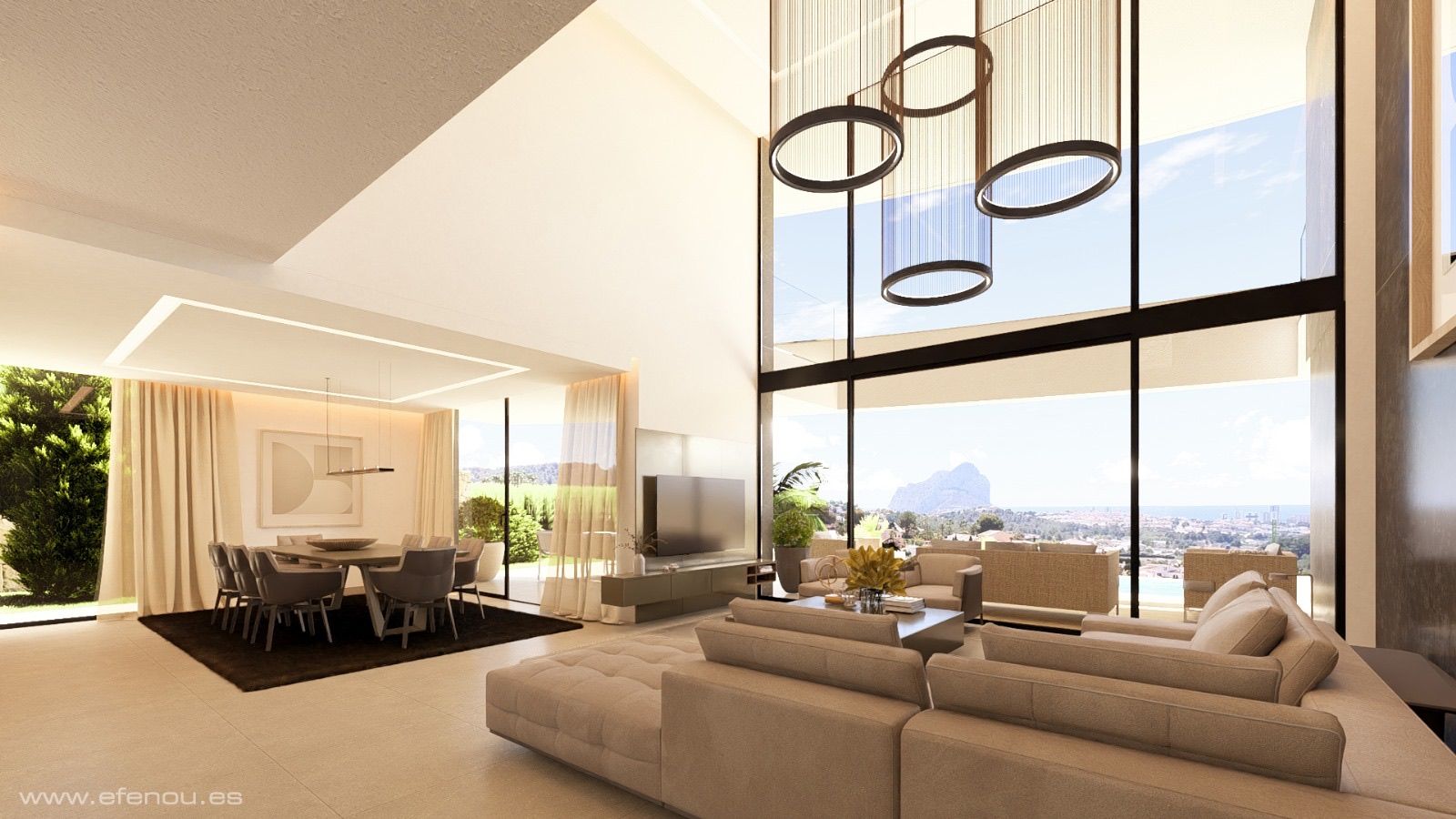 Open-plan living area in 4-bedroom new-build villa, Cometa-Carrió, Calpe
