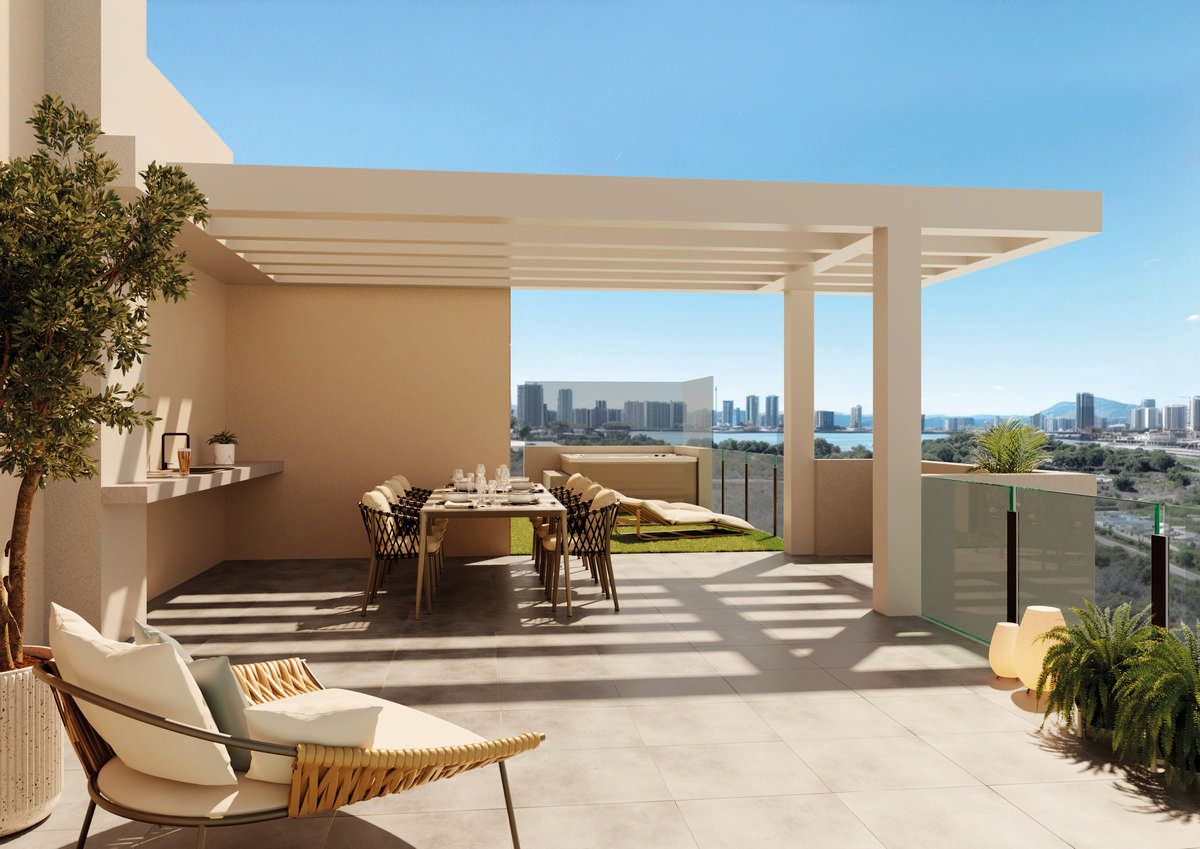 Penthouse terrace showing sea and Peñón de Ifach views, Playa de Fossa-Levante, Calpe