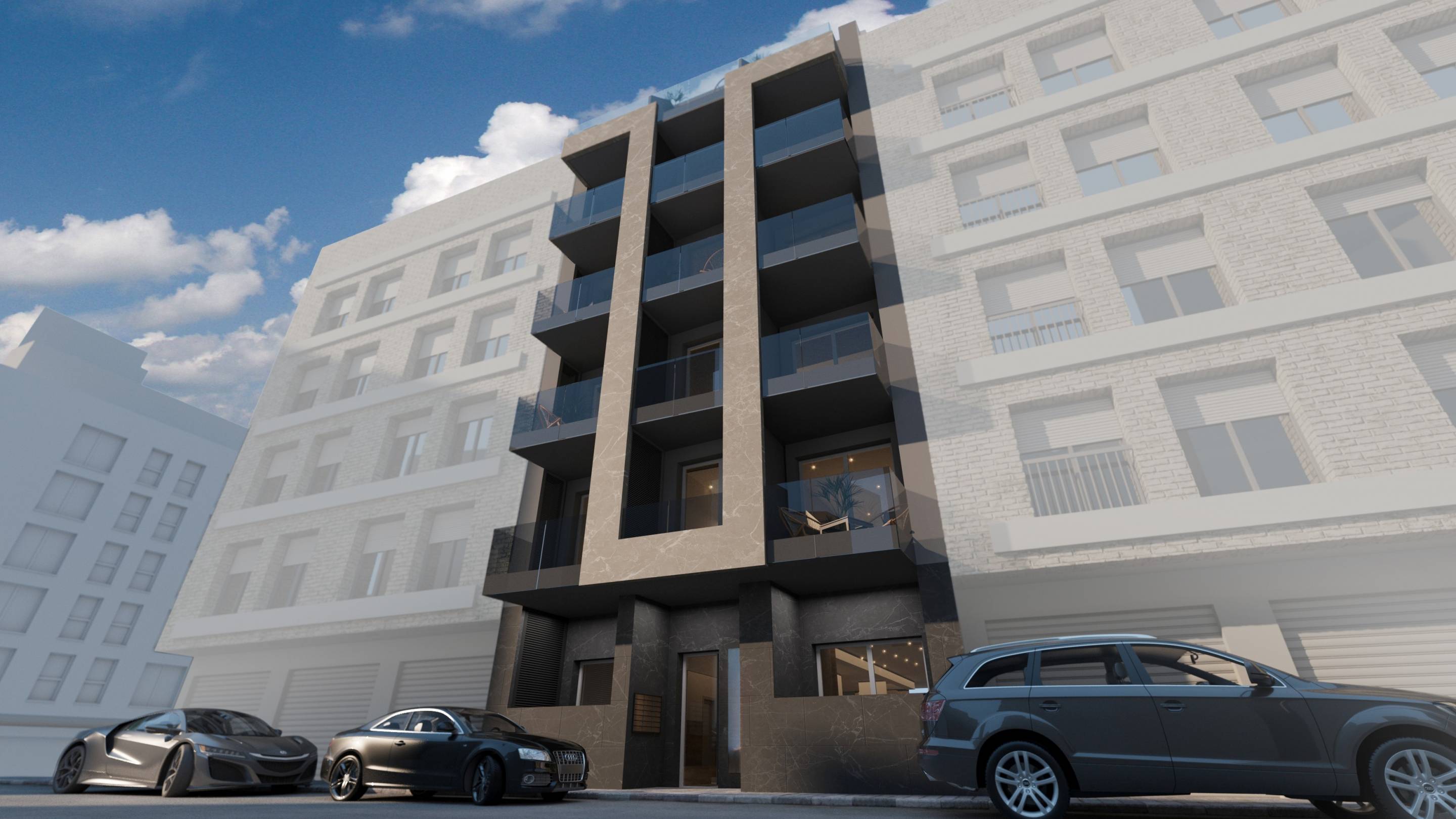 Facade of new-build residential complex, Centro, Torrevieja