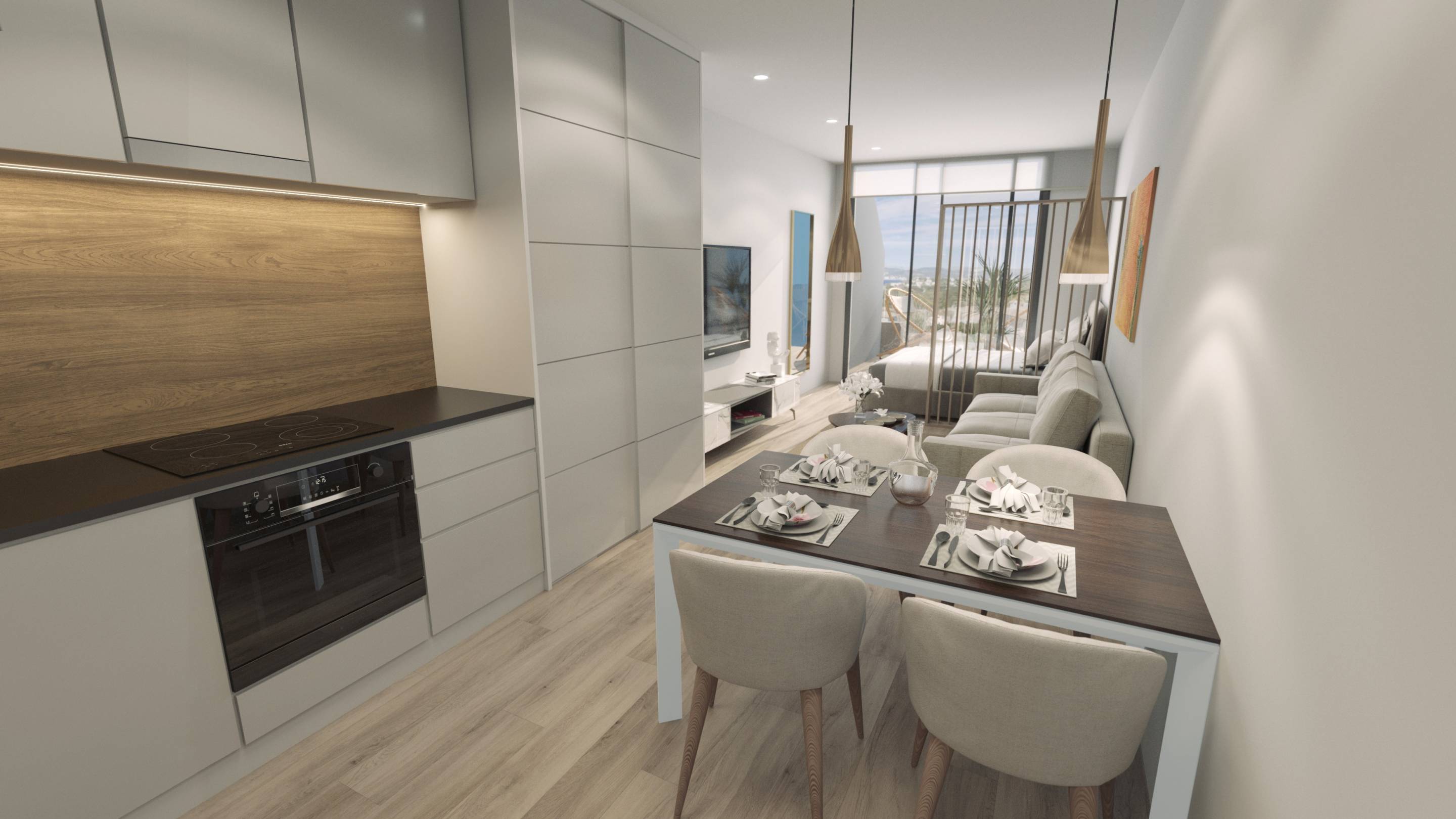 Lift doors in ground-floor lobby of new-build building, Centro, Torrevieja