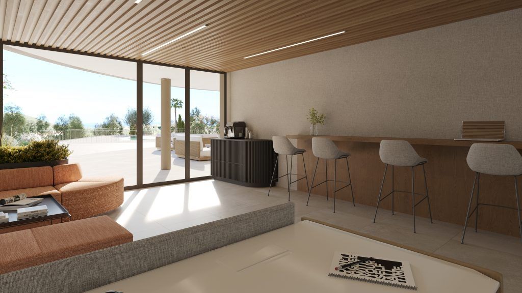 Open-plan living and dining room with glazed doors opening to private garden