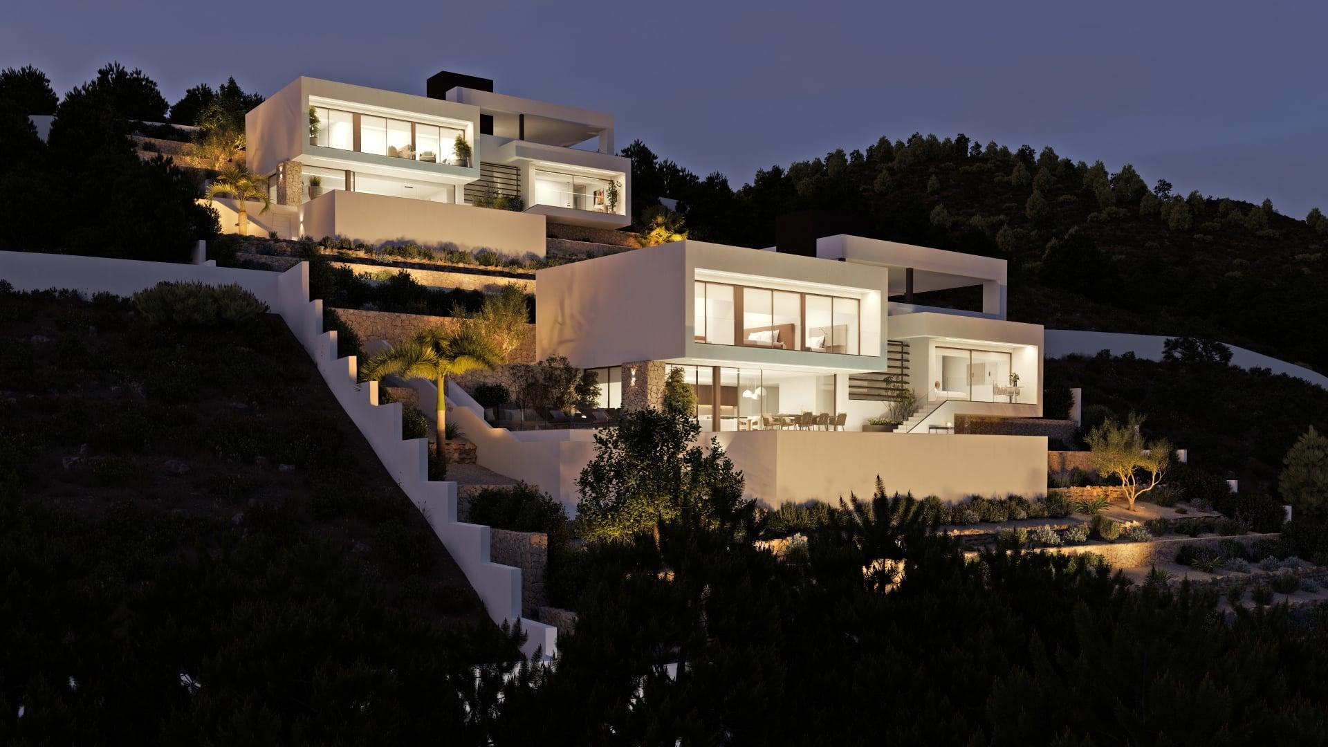 Side garden and plot boundary of new-build villa, Altea La Nova