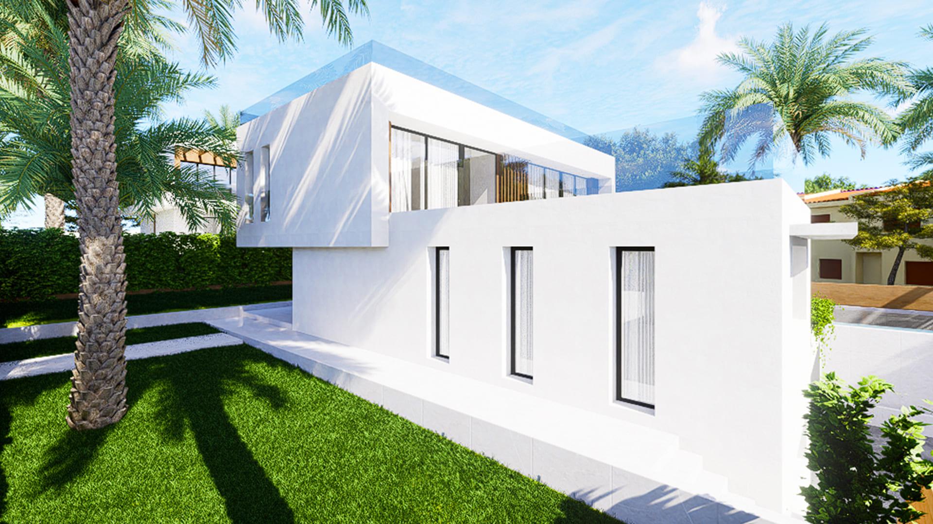 Open-plan living area with glazed openings in new-build 6-bedroom villa, Sierra Cortina
