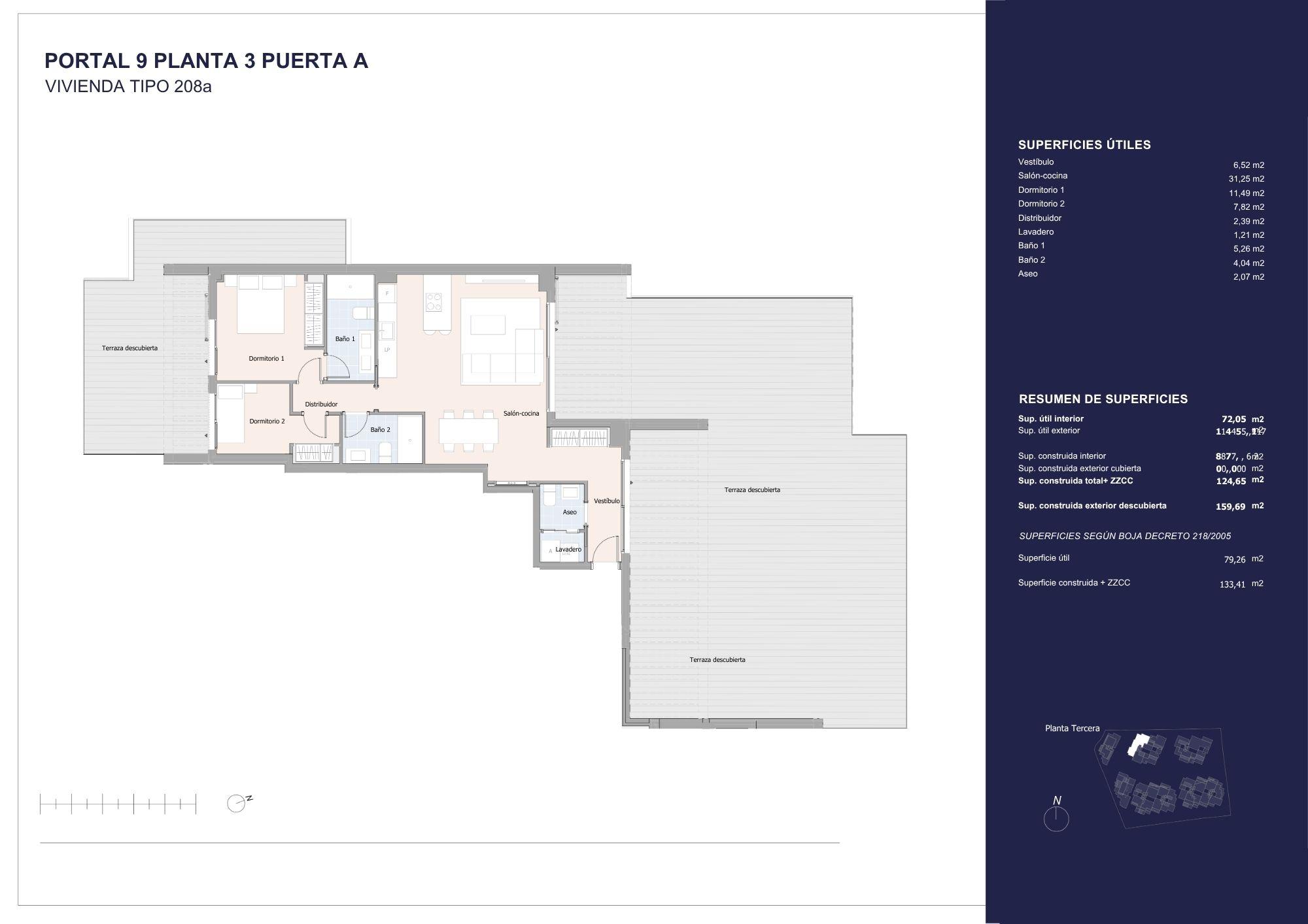 Third-floor plan of 2-bedroom penthouse in four-storey new-build development, Nueva Andalucía
