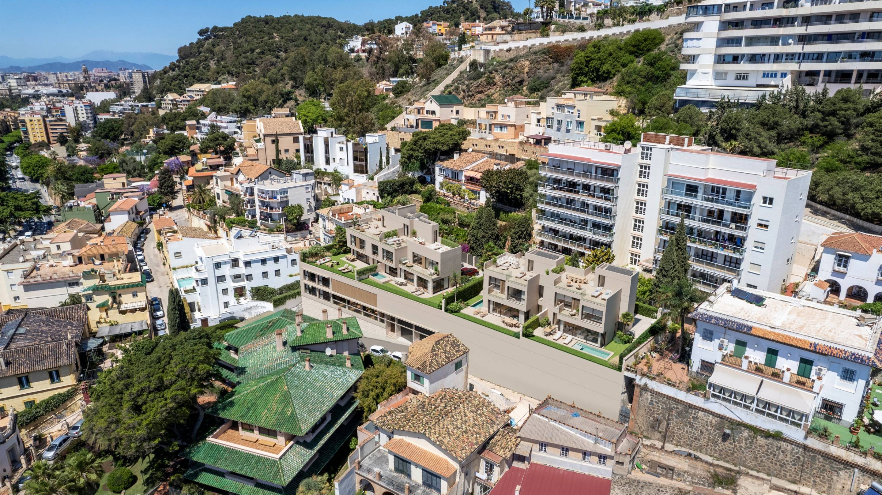 Open-plan living and dining area with floor-to-ceiling glazing in 4-bedroom penthouse, Malagueta, Málaga