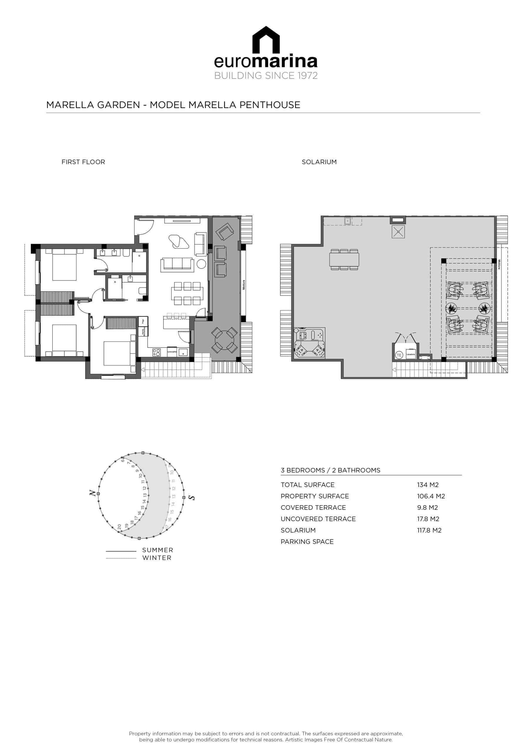 Floor plan of 3-bedroom penthouse, Pueblo Bravo, Ciudad Quesada