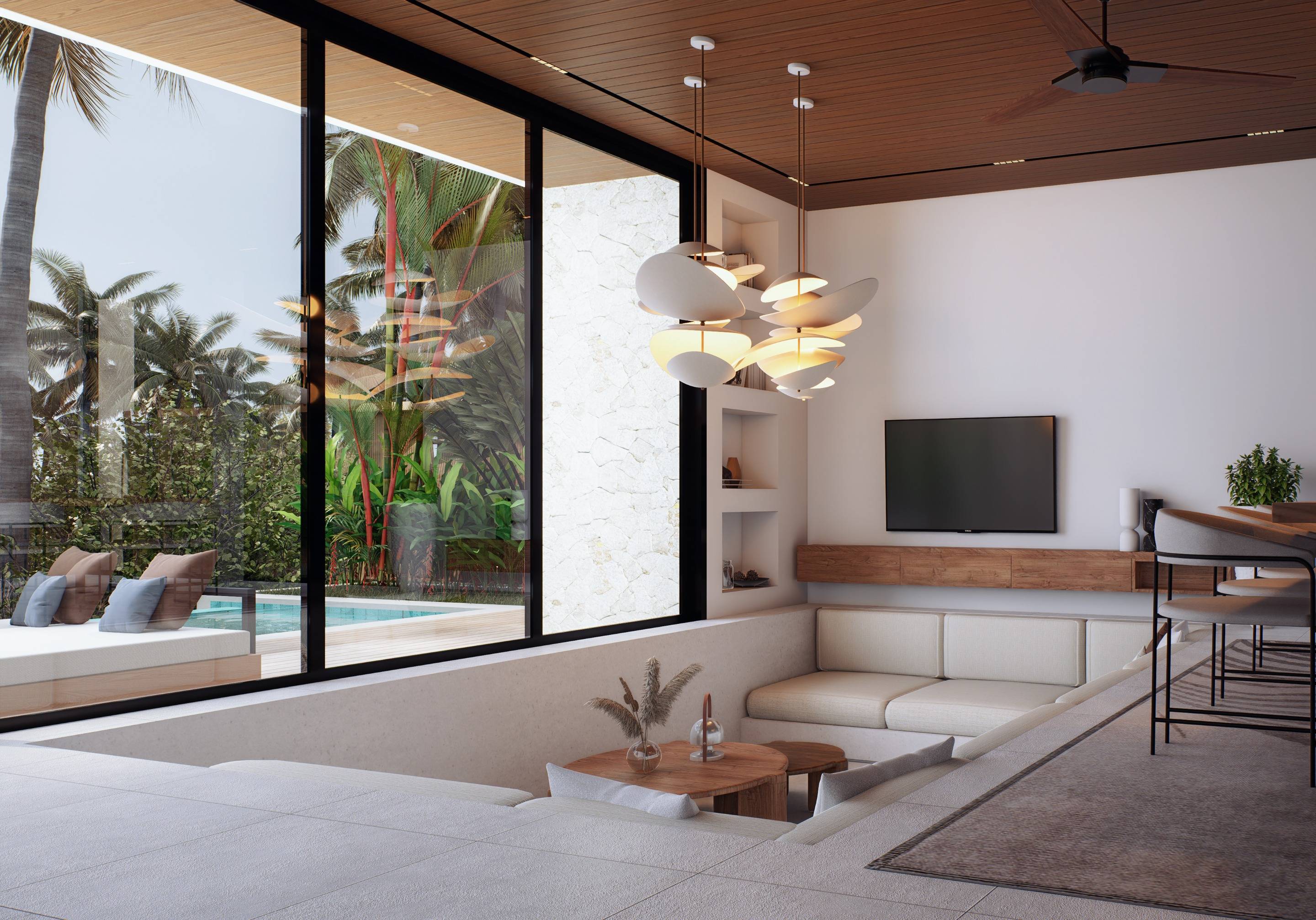 Communal pool area, villa complex in Tabanan, Bali