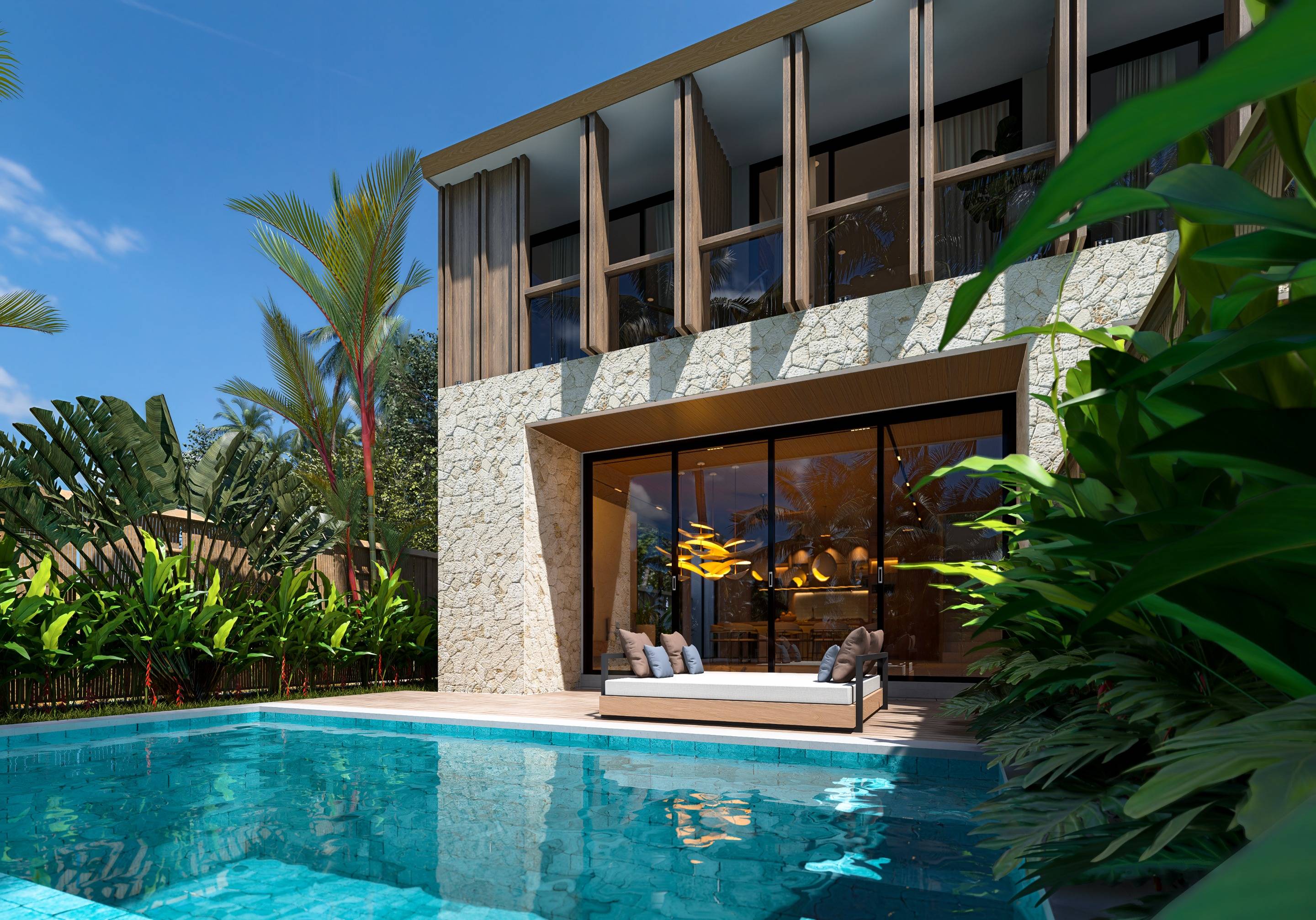 Private pool area of 3-bedroom villa, Tabanan, Bali
