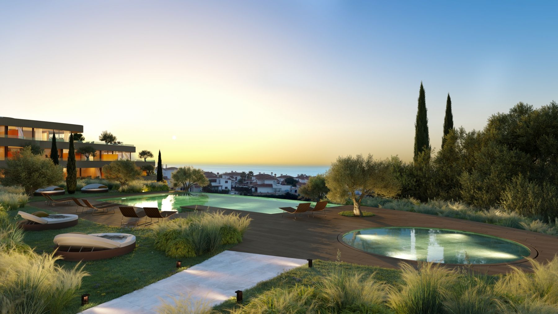 Living area with floor-to-ceiling glazing in 2-bedroom apartment, Reserva del Higuerón