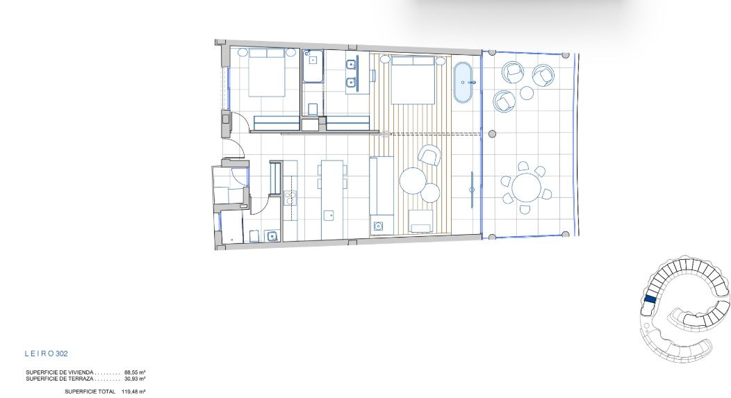 Floor plan of 2-bedroom new-build apartment, Reserva del Higuerón, Fuengirola