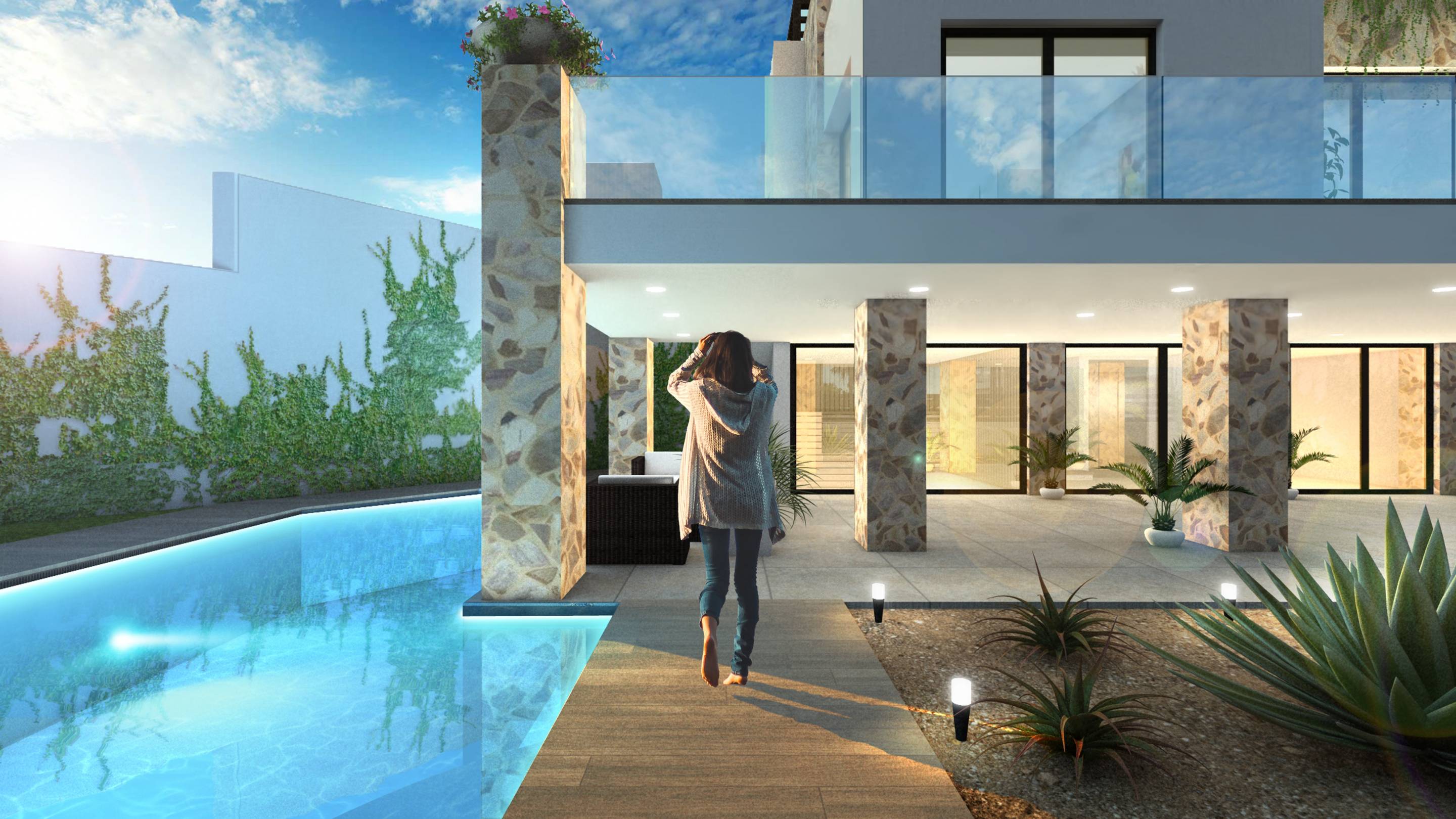 Main entrance and driveway of new-build villa in La Marquesa, Rojales