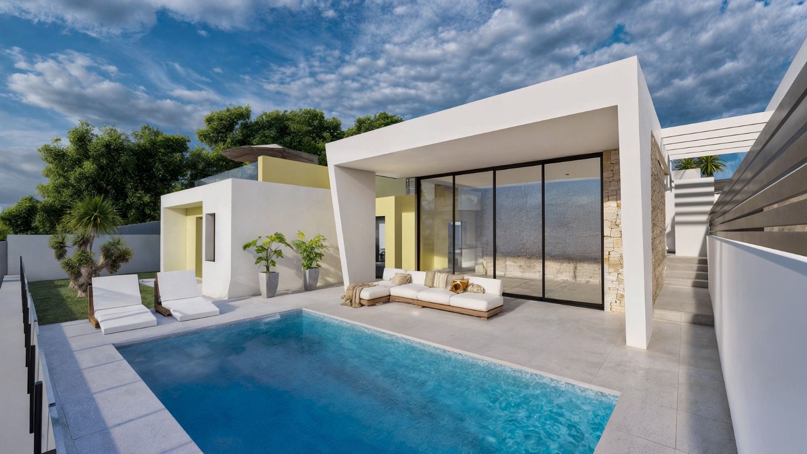 Rear garden within 434 m2 plot, new-build villa, Urbanización Perla del Mar, Orihuela