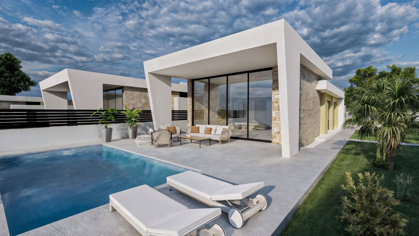 Outdoor terrace area adjoining new-build villa, Urbanización Perla del Mar, Orihuela