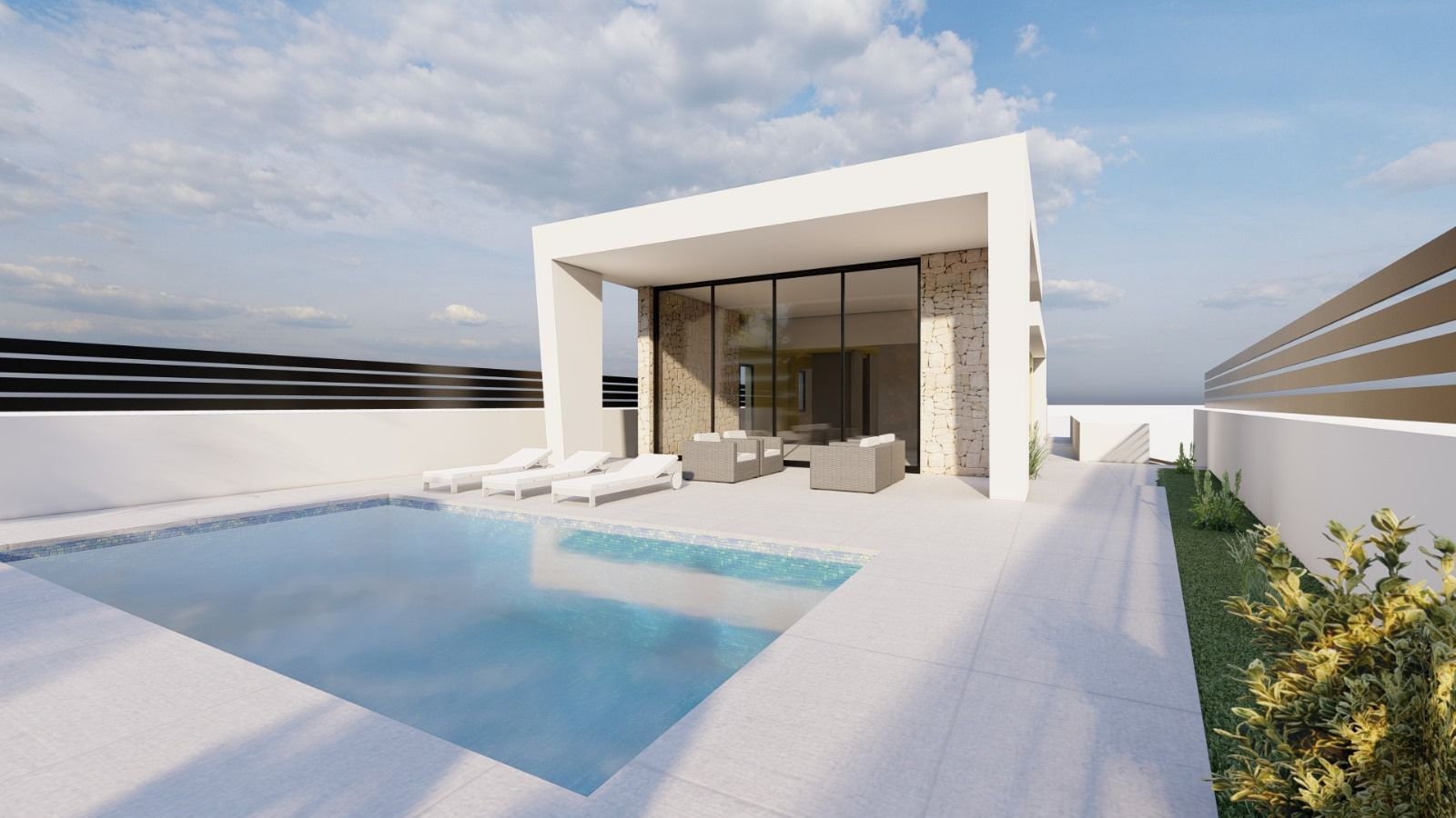 Plot boundary showing available landscaping area, new-build villa, Urbanización Perla del Mar
