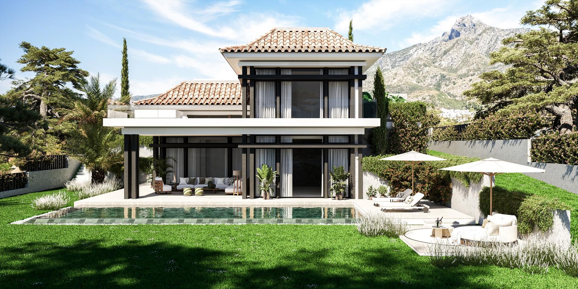 Private swimming pool at rear of new-build villa, Nagüeles, Marbella