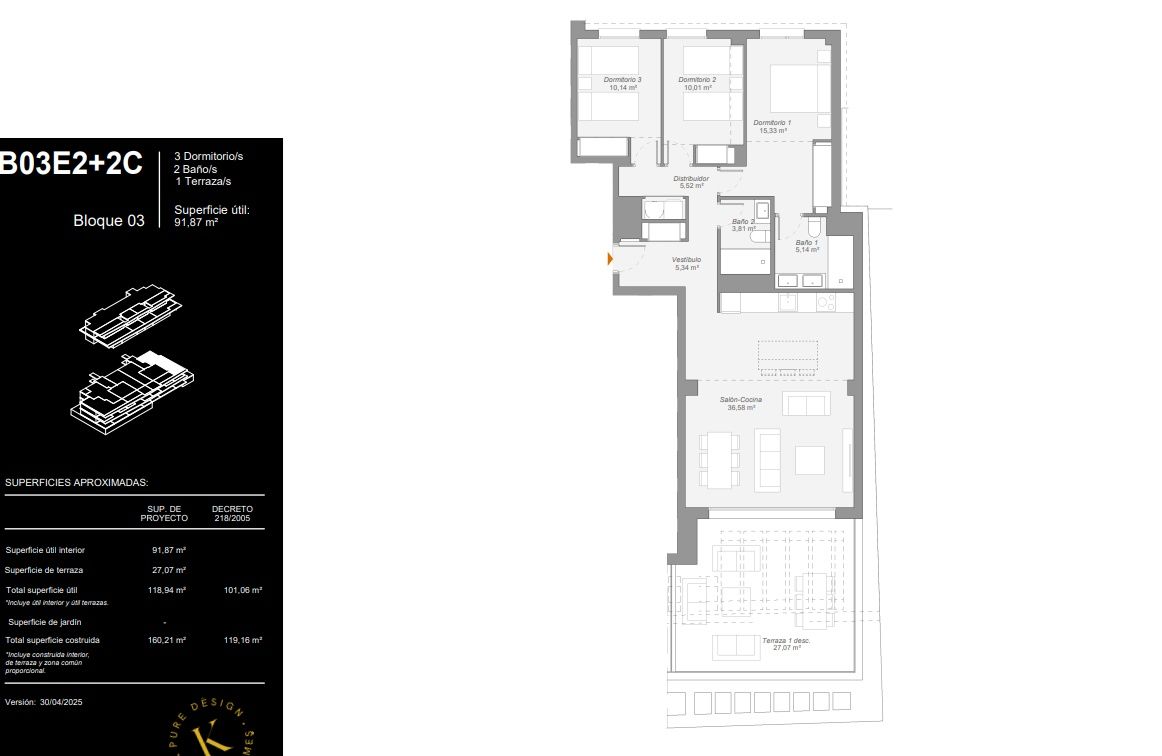 Floor plan showing layout of 3-bedroom apartment on second floor, La Concha-Resina Golf, Estepona