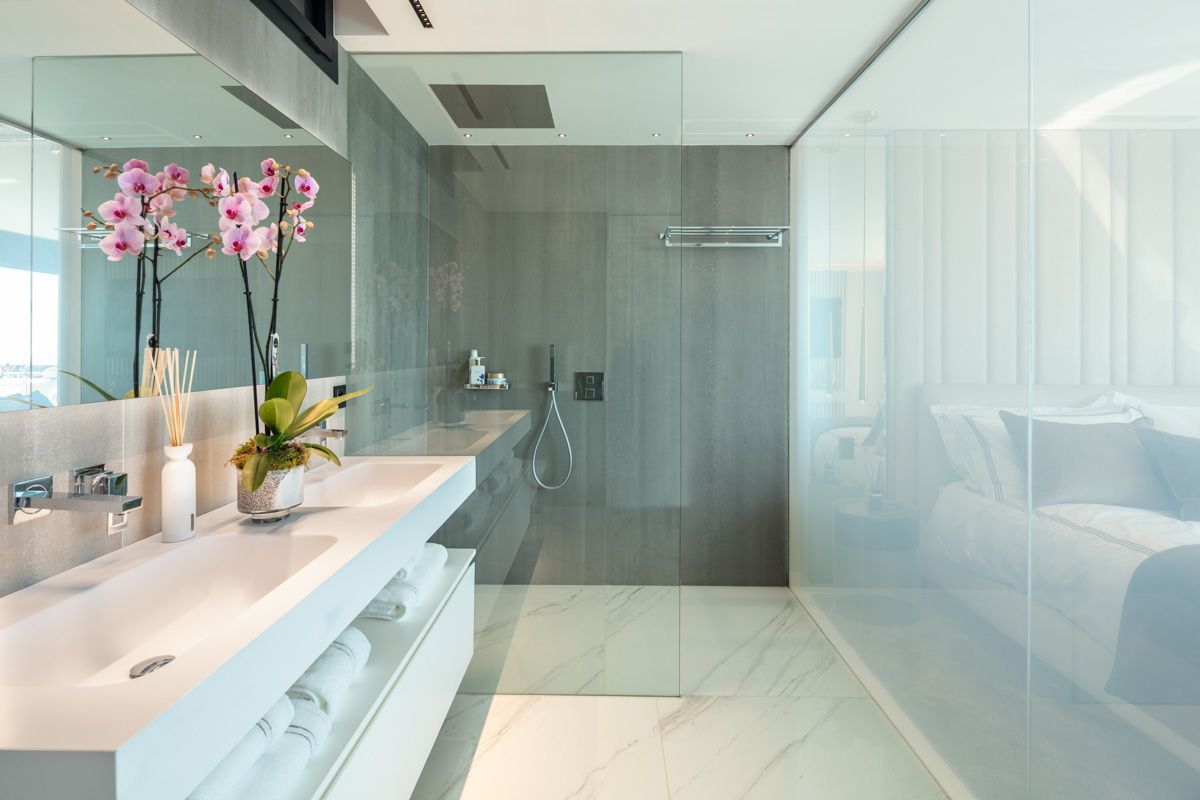 Terrace access door and outdoor area in new-build apartment, Puerto, Marbella